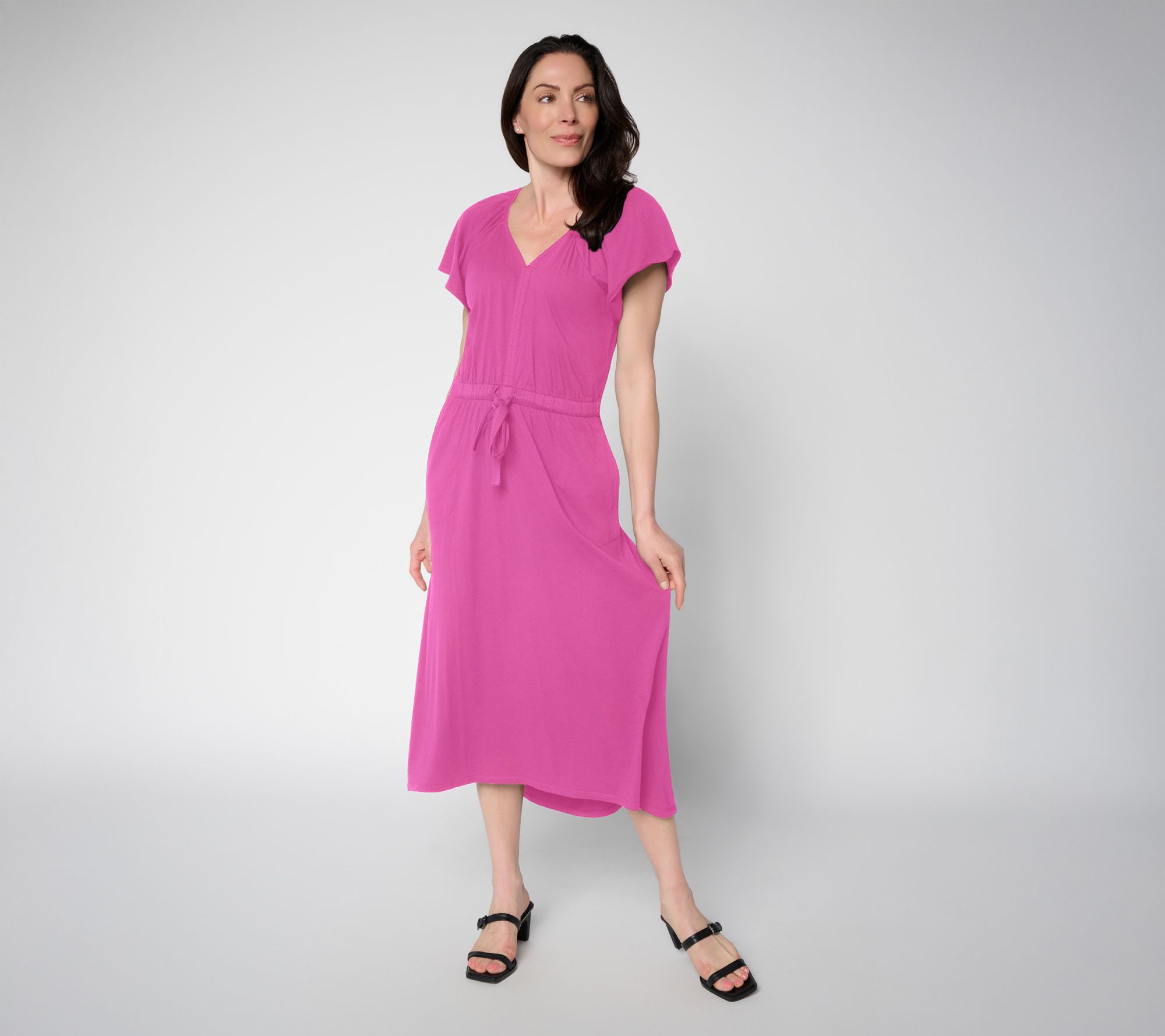 LOGO by Lori Goldstein Petite Tie Waist Knit Midi Dress