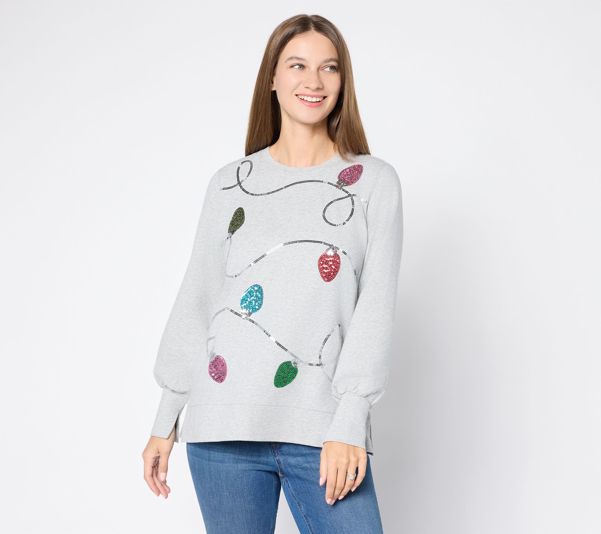 "As Is" Jingle Belles by Kim Gravel Sequin Holiday Lights Knit Top
