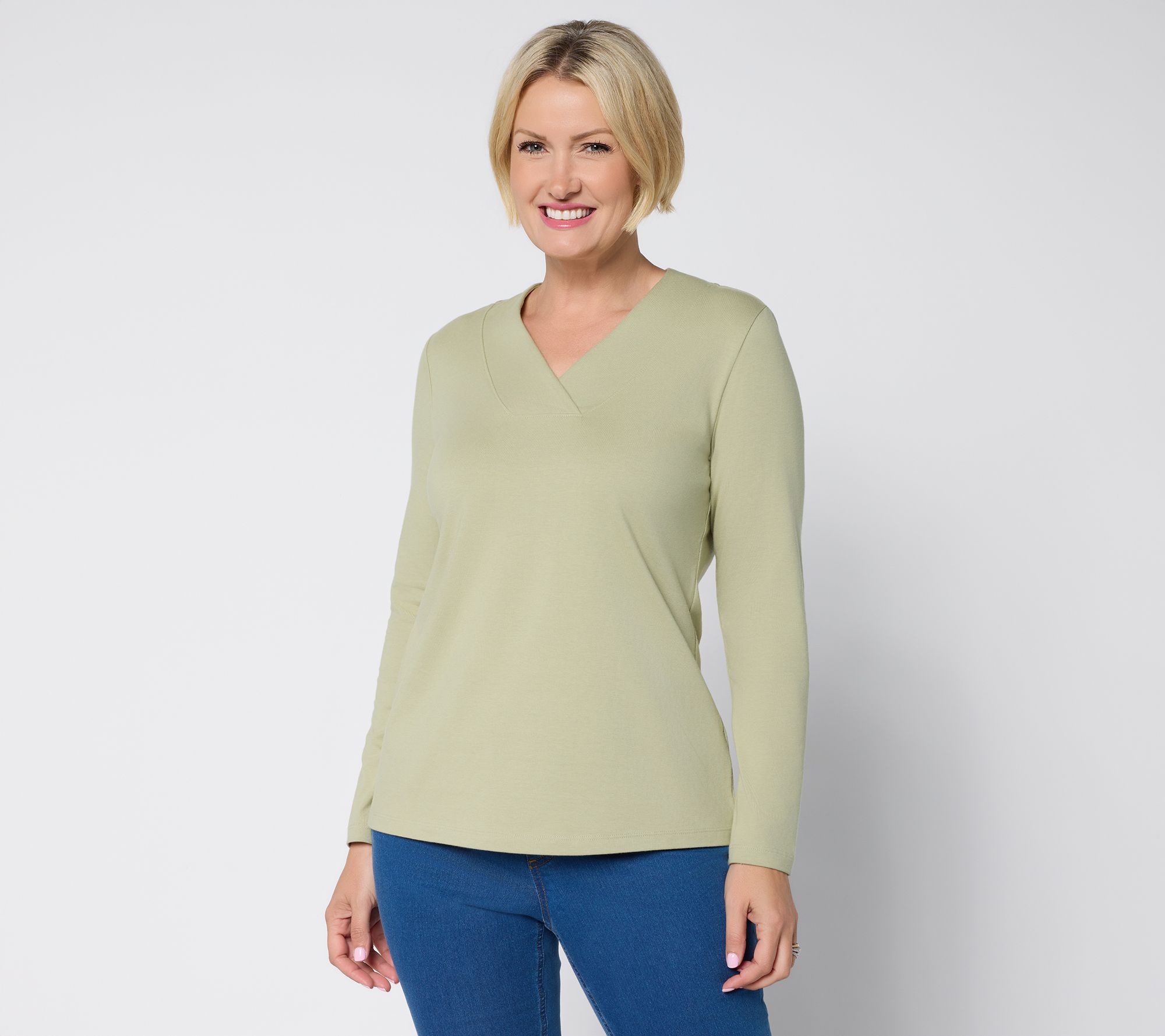 "As Is" Denim & Co. Essentials Perfect Jersey Crossover V Top