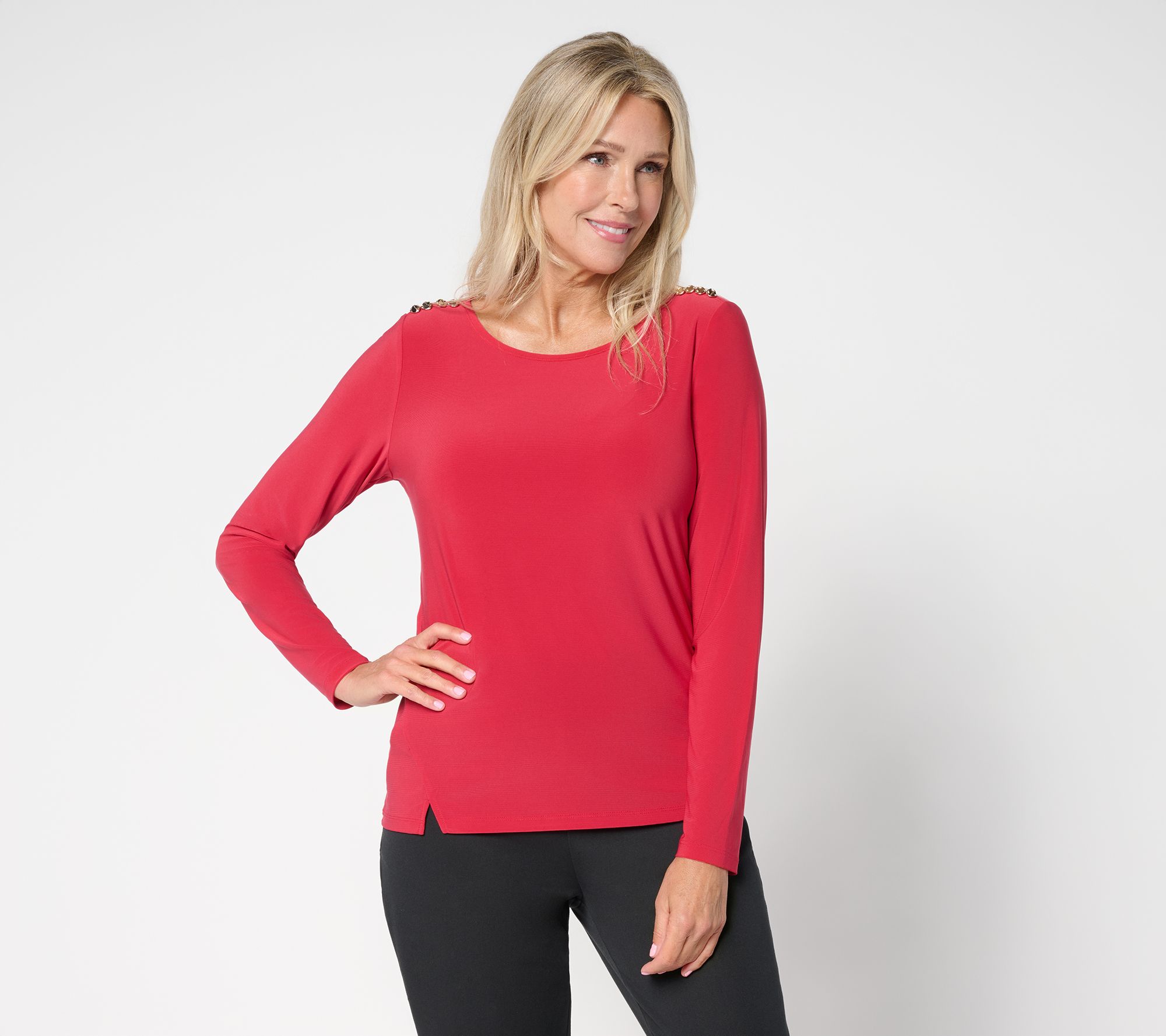 "As Is" Attitudes by Renee Como Jersey Top w/ Hardware Detail