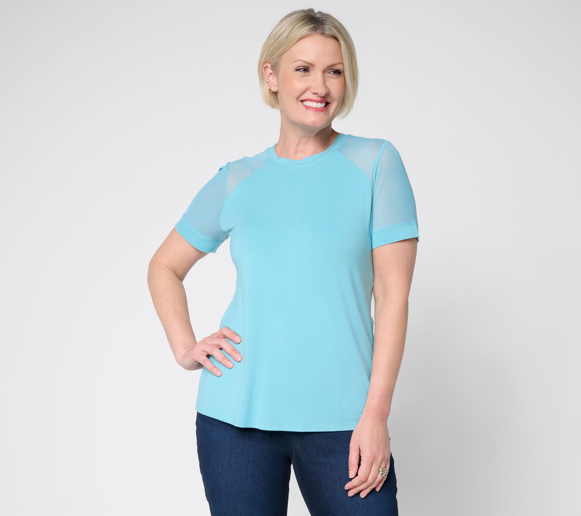 LOGO by Lori Goldstein Rayon 230 Mesh Sleeve Top
