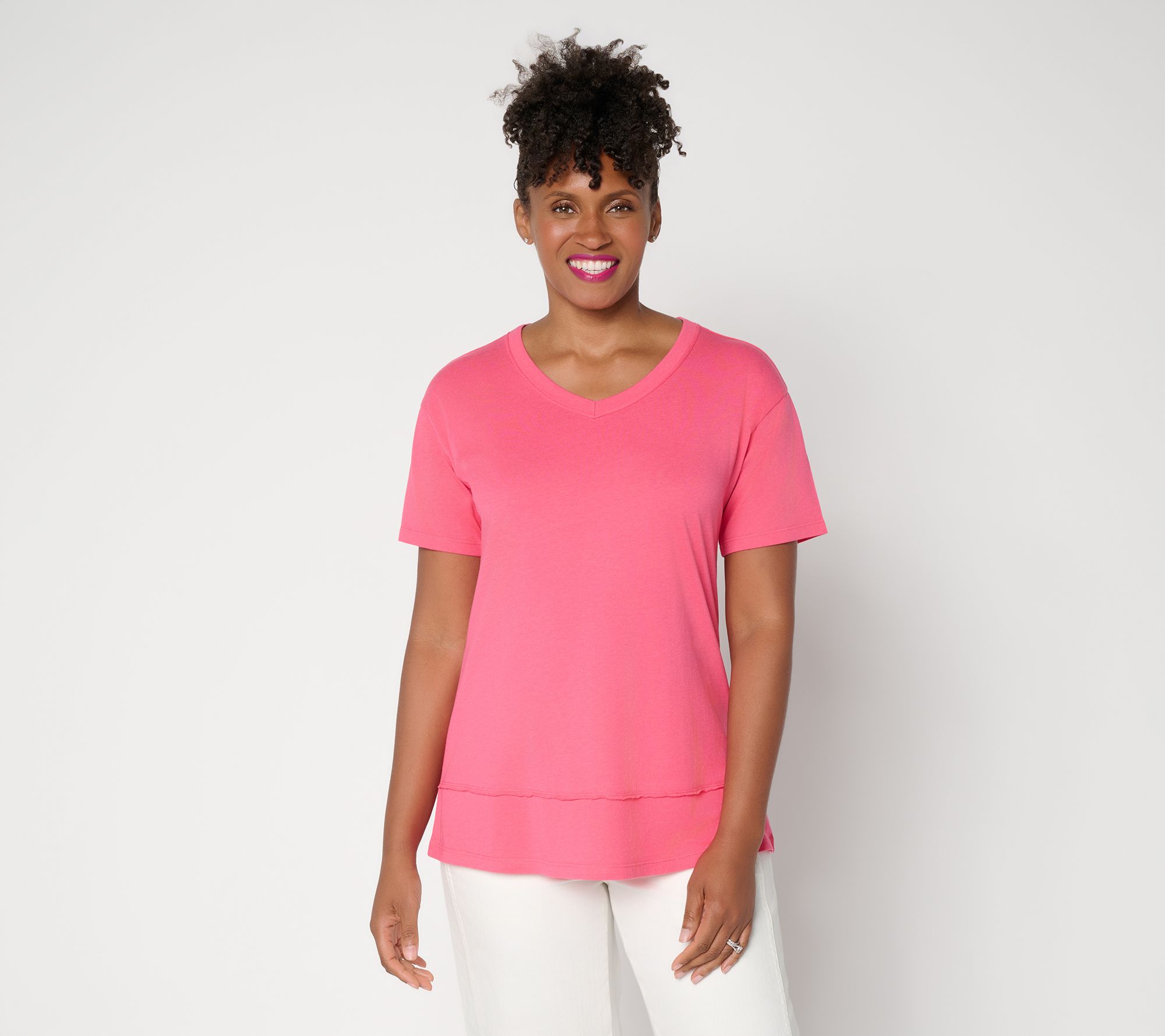  LOGO Principles by Lori Goldstein Exposed Seam V-Neck Tee - A730397