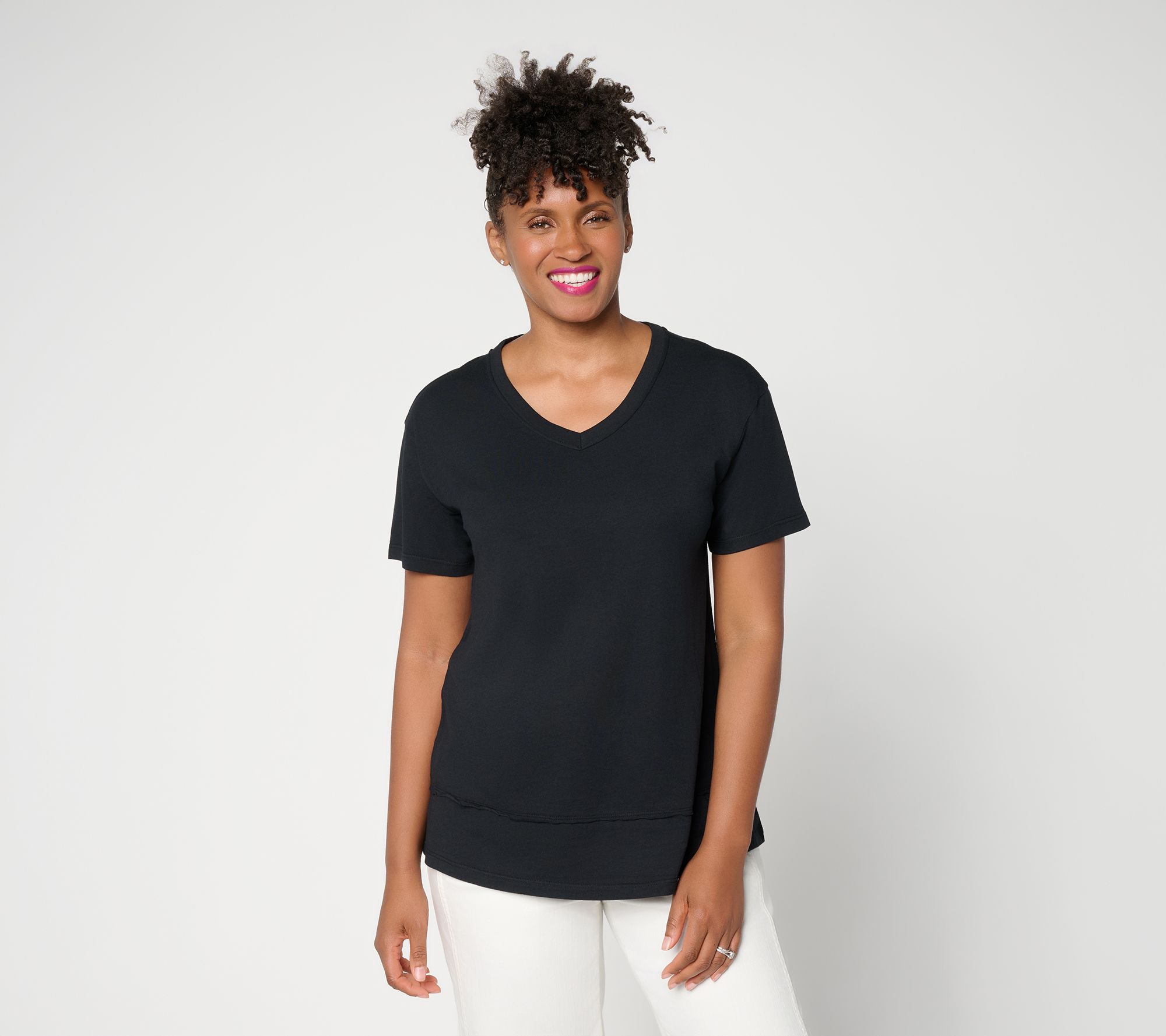 LOGO Principles by Lori Goldstein Exposed Seam V-Neck Tee