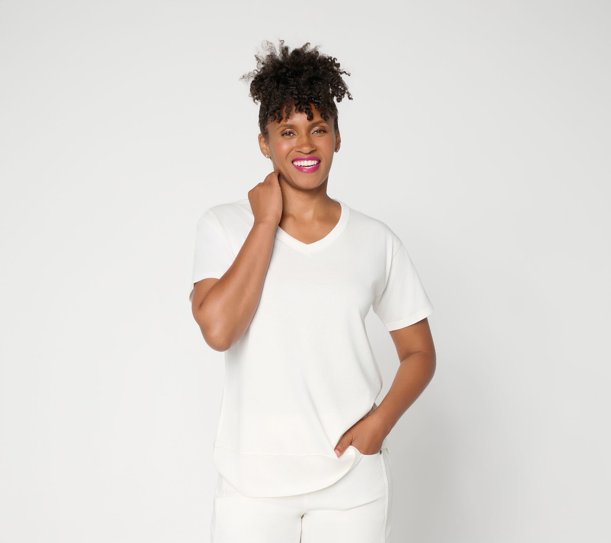 LOGO Principles by Lori Goldstein Exposed Seam V-Neck Tee