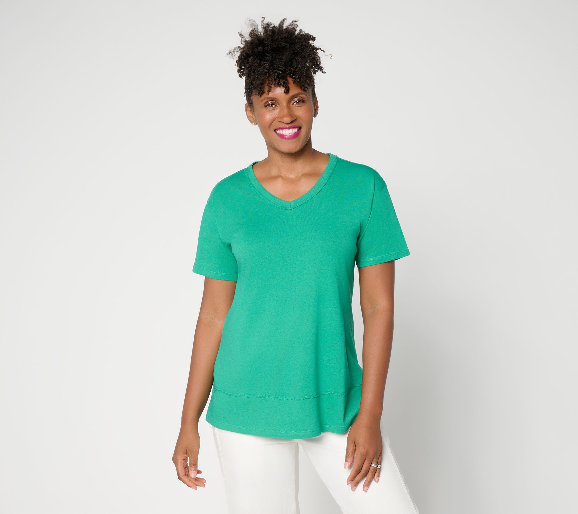 LOGO Principles by Lori Goldstein Exposed Seam V-Neck Tee