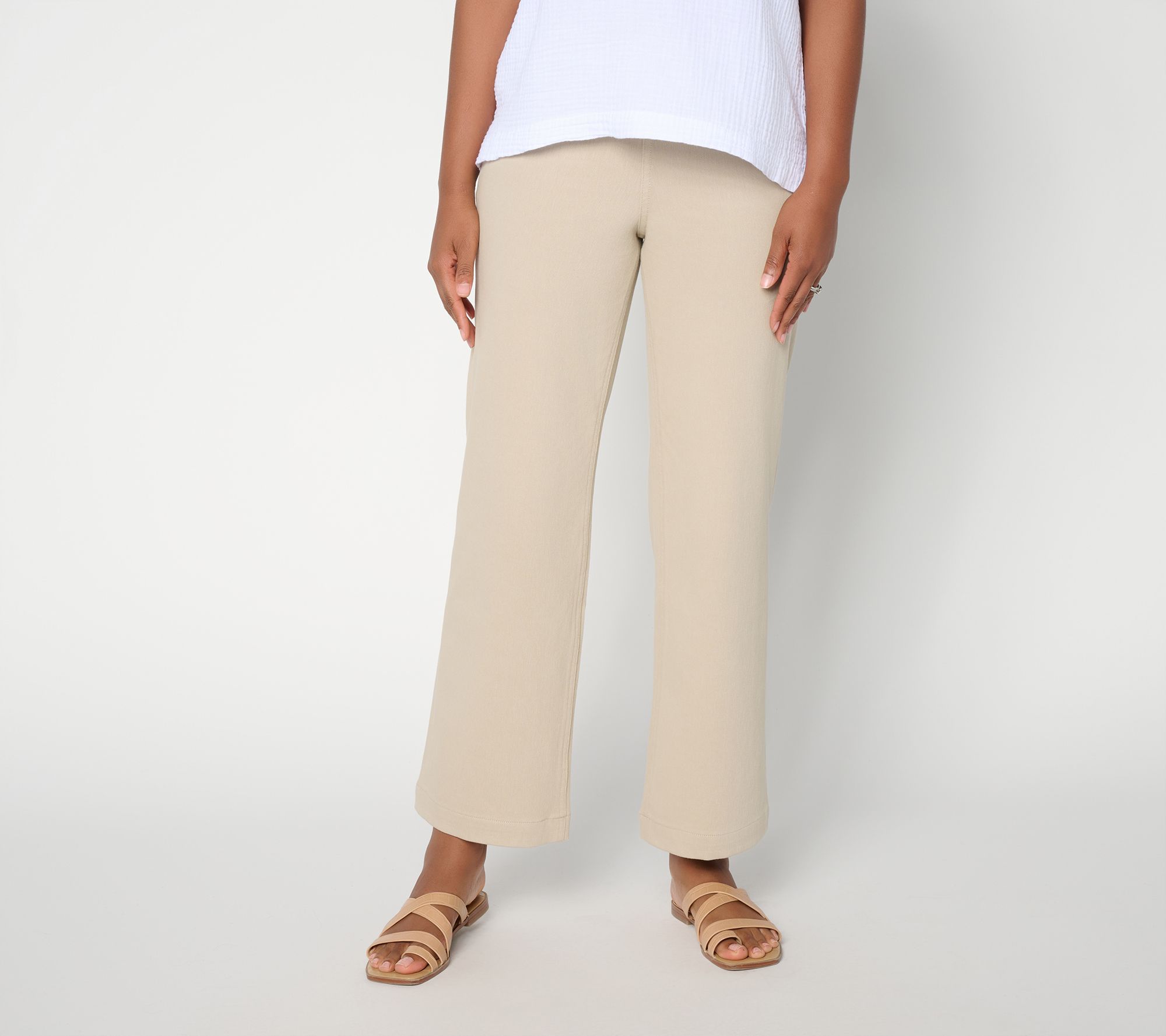 Susan Graver Petite Knit Denim Wide Leg Pull-On Jean
