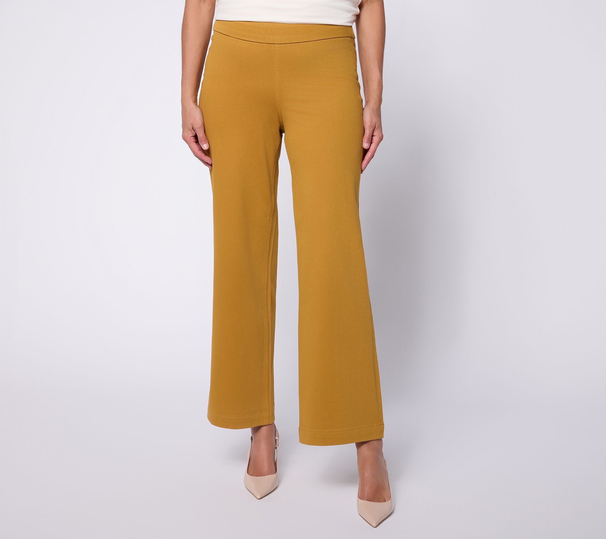 Susan Graver Petite Knit Denim Wide Leg Pull-On Jean