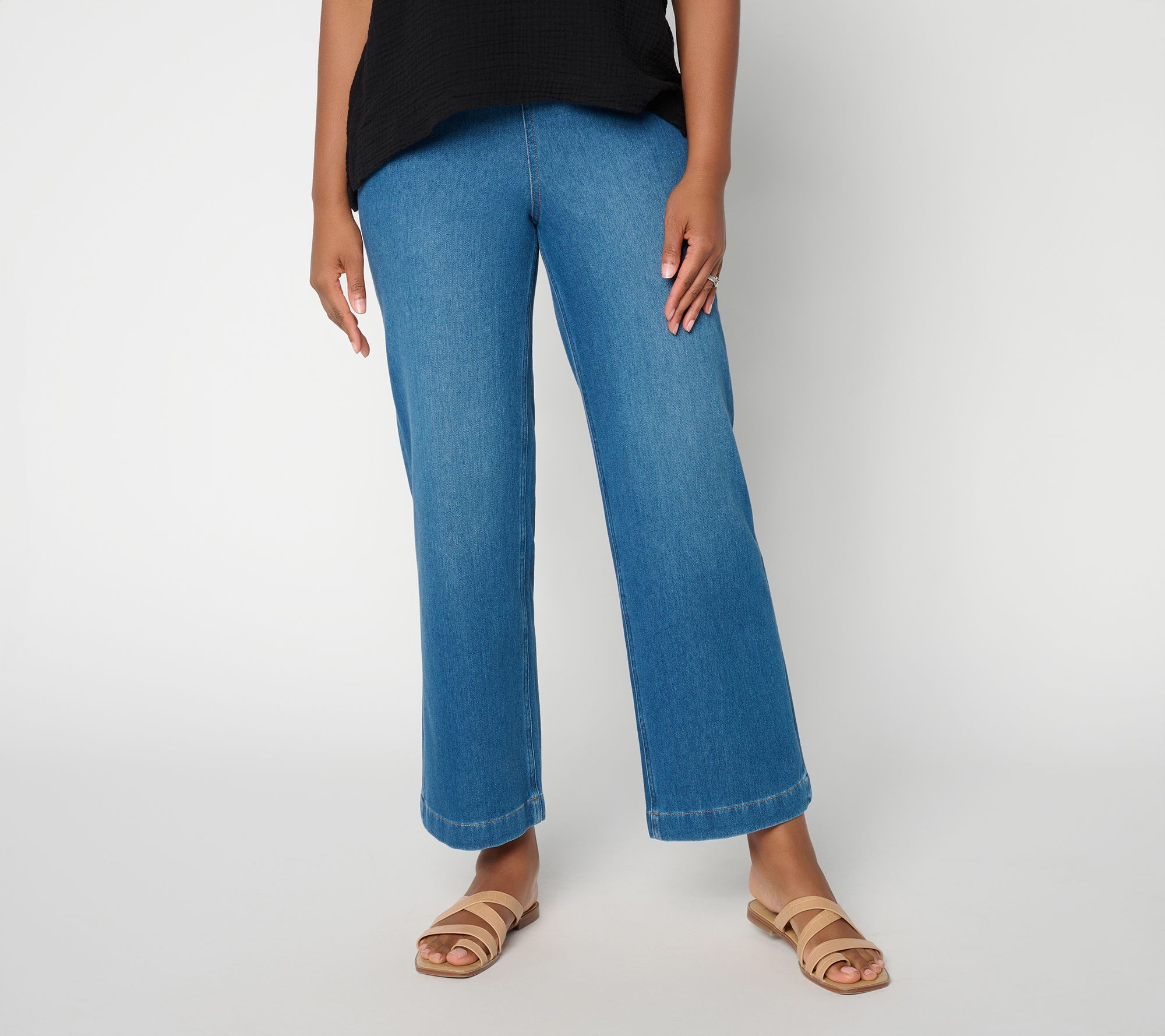 Susan Graver Petite Knit Denim Wide Leg Pull-On Jean