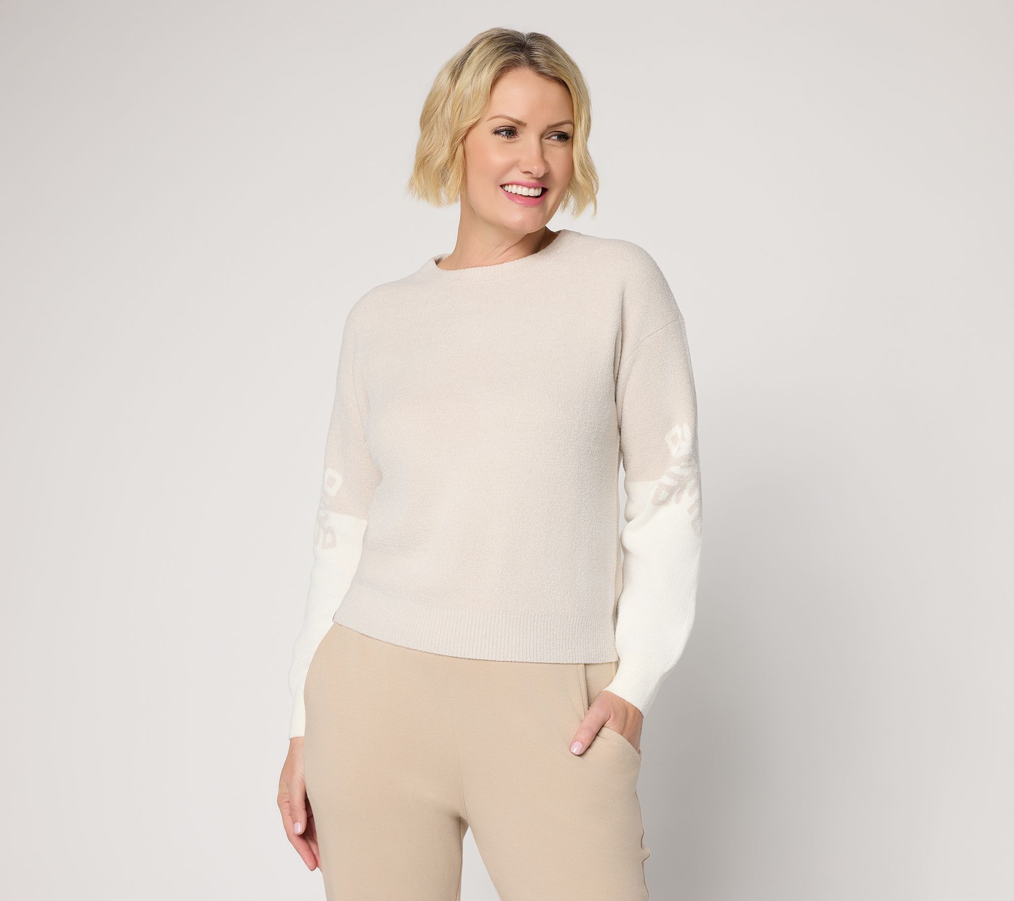 "As Is" Barefoot Dreams CozyChic Ultra Lite Snowflake Crew Pullover