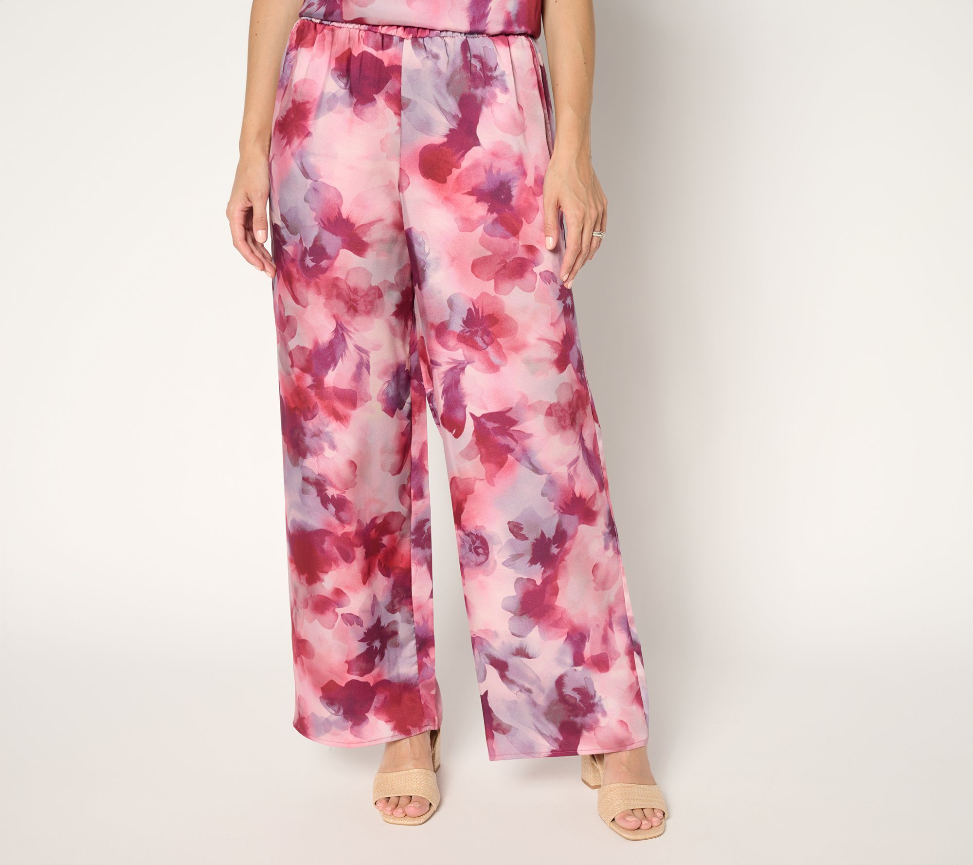 "As Is" Susan Graver Regular Printed Satin Twill Wide Leg Pants