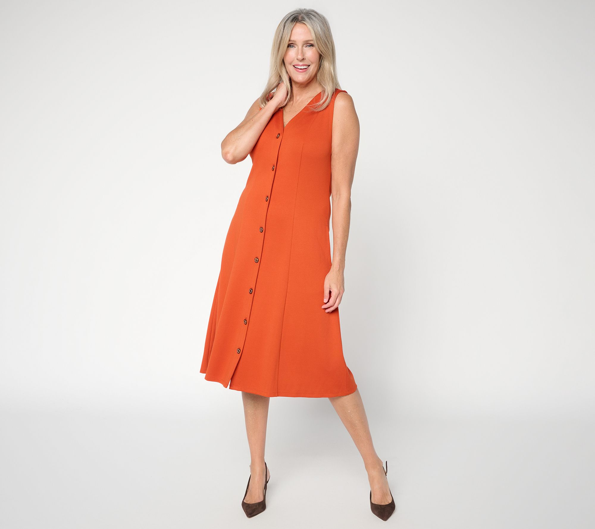 BEAUTIFUL by Lawrence Zarian Sleeveless Midi Dress w/ Button Button Detail