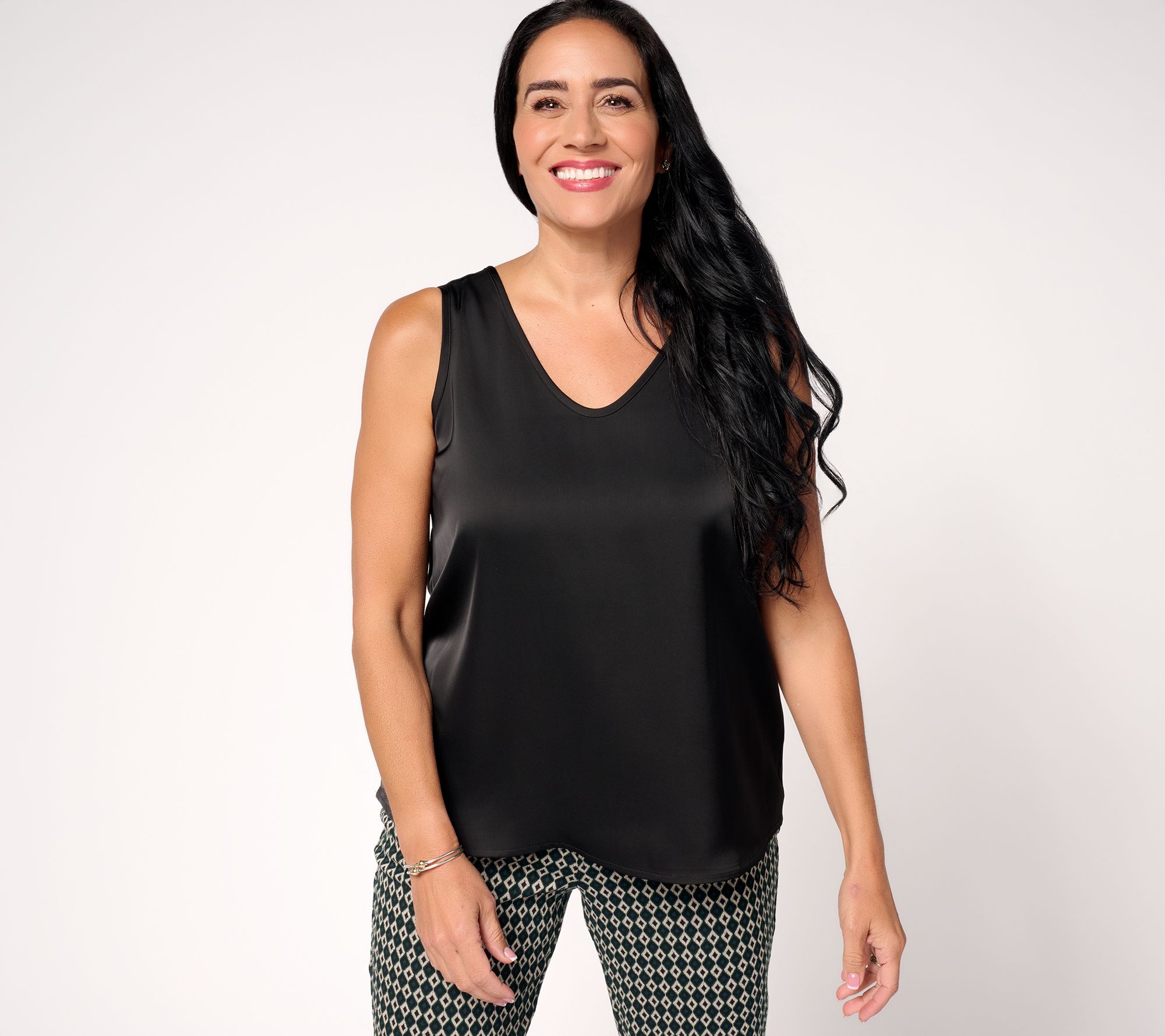 "As Is" Susan Graver Woven Satin V-Neck Sleeveless Top