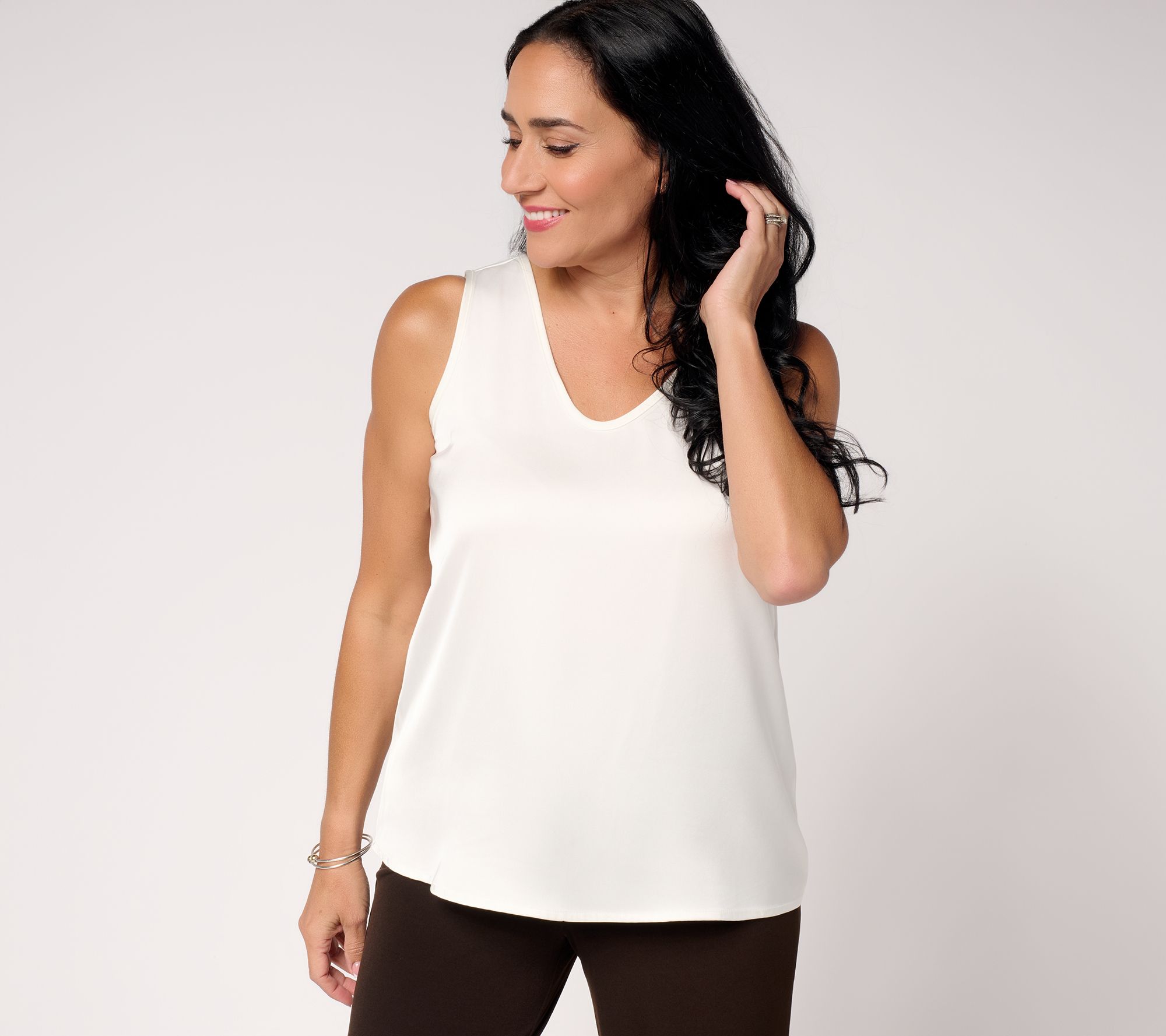 "As Is" Susan Graver Woven Satin V-Neck Sleeveless Top