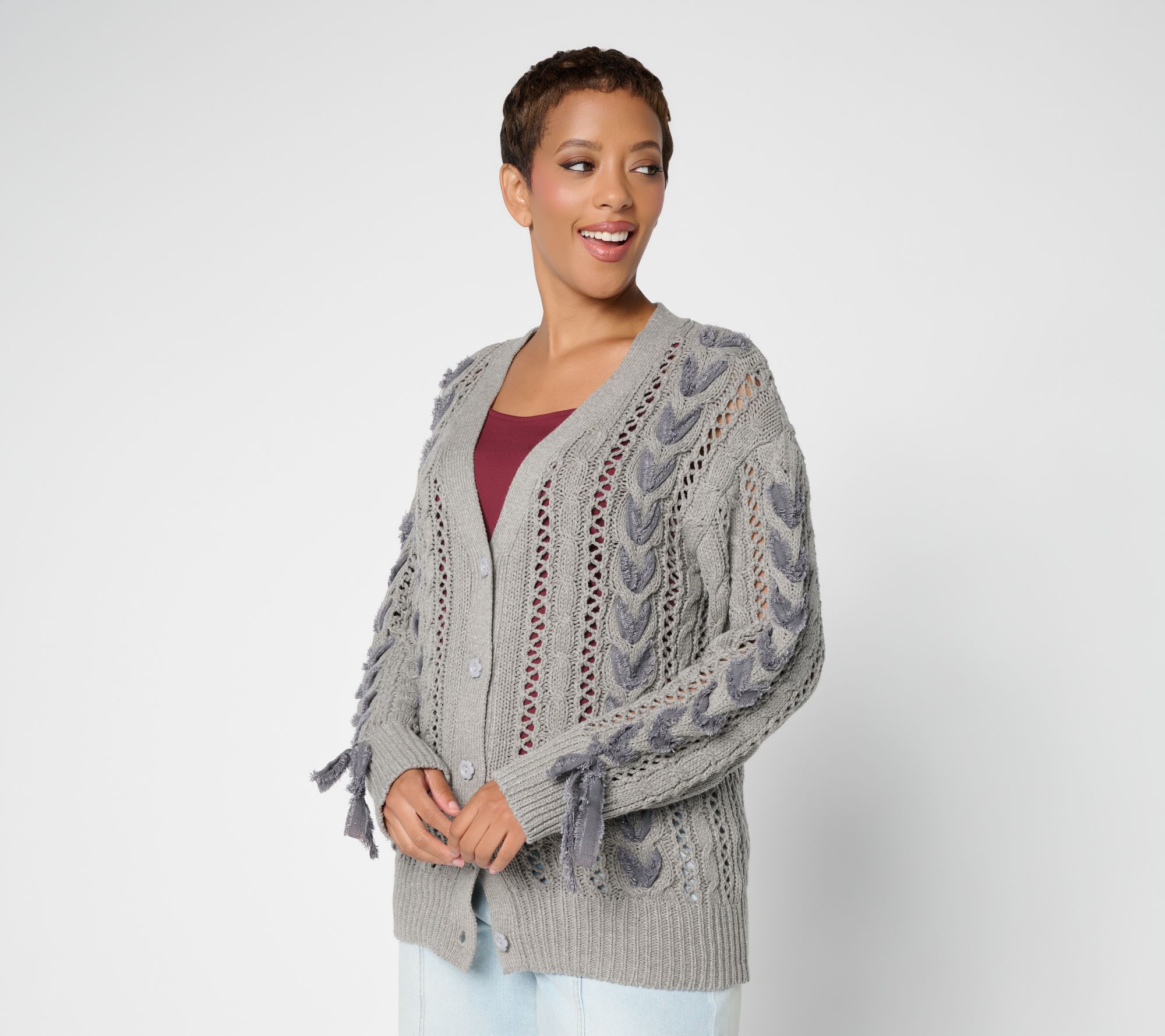 Driftwood Lacey Sweater with Tonal Laces Grey