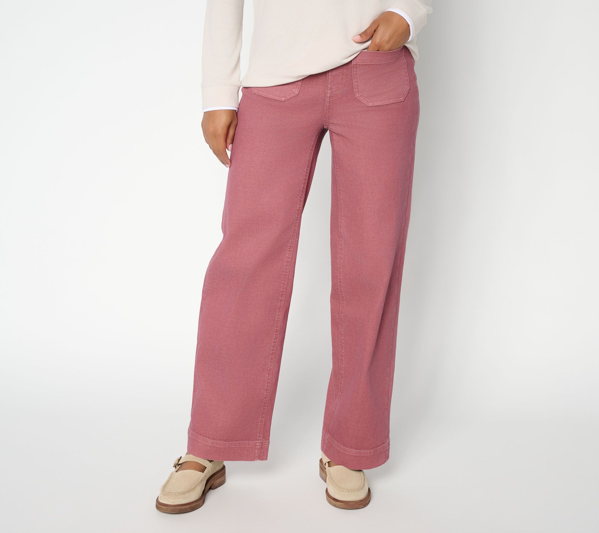 Denim & Co. Petite So Soft Denim Double Button Trouser Jeans