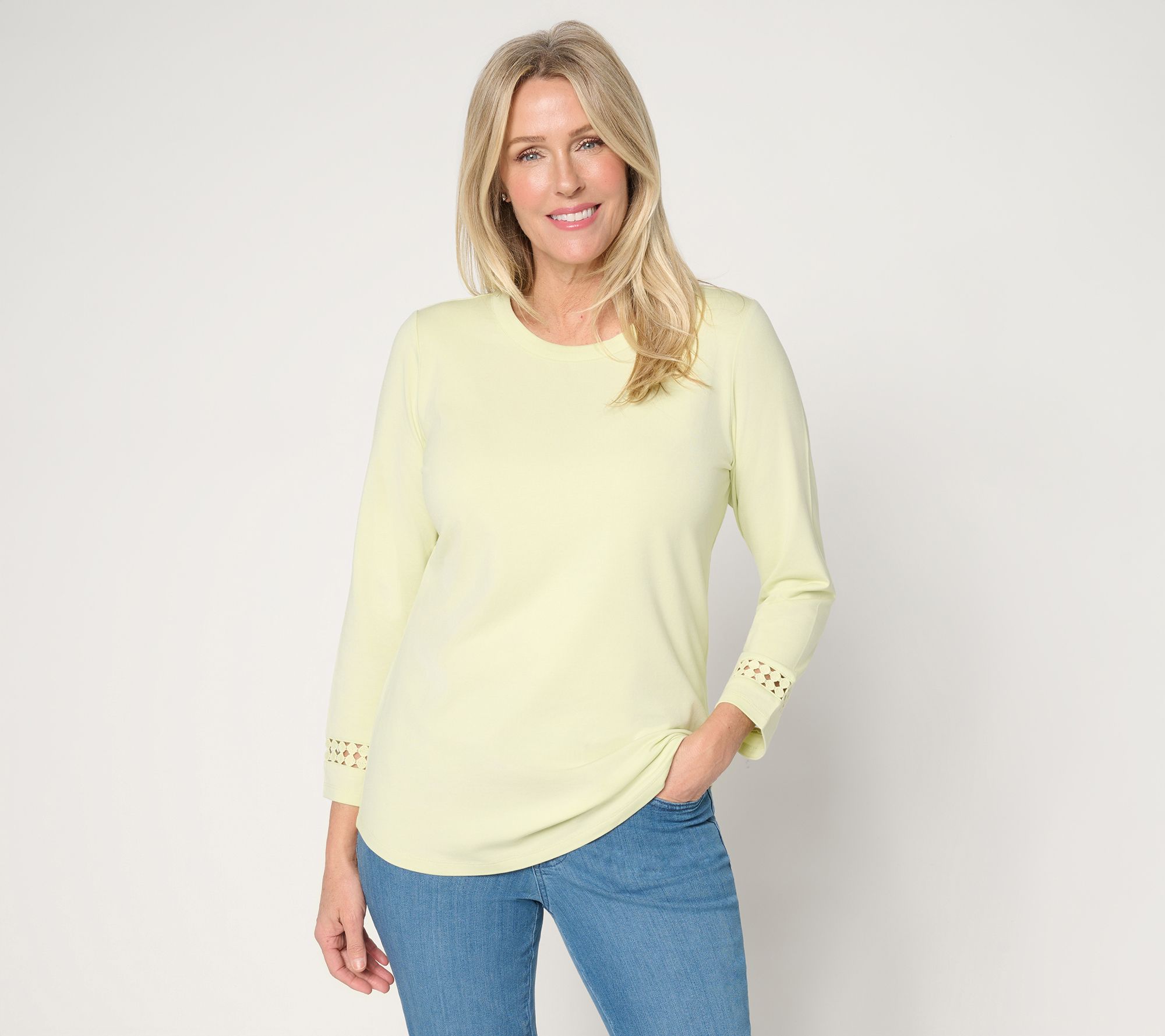 "As Is" Denim & Co. Petite So Soft Jersey Bracelet Sleeve Round Neck Top