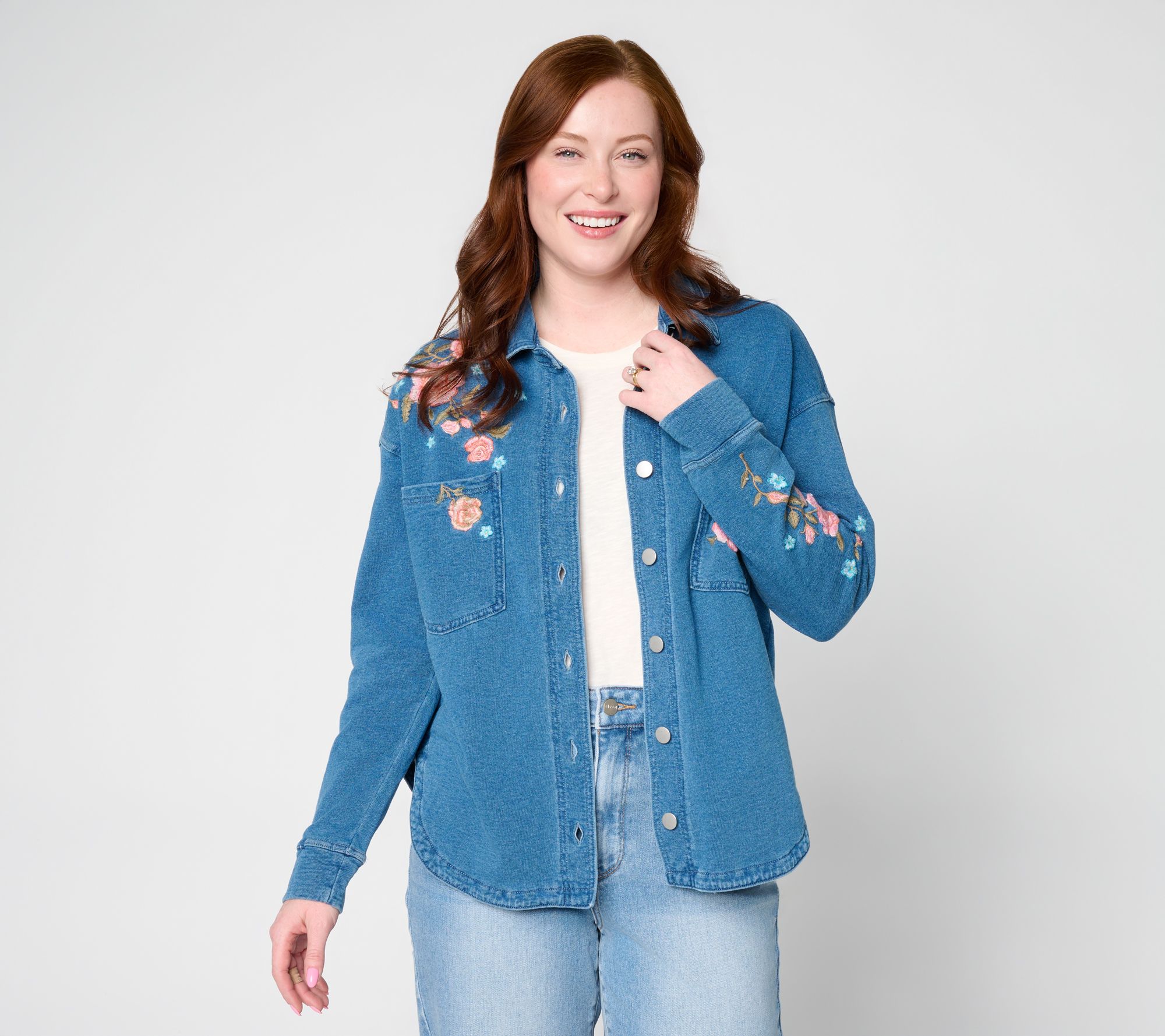 "As Is" Driftwood Jeans Cloud French Terry Bella Shacket- Roses