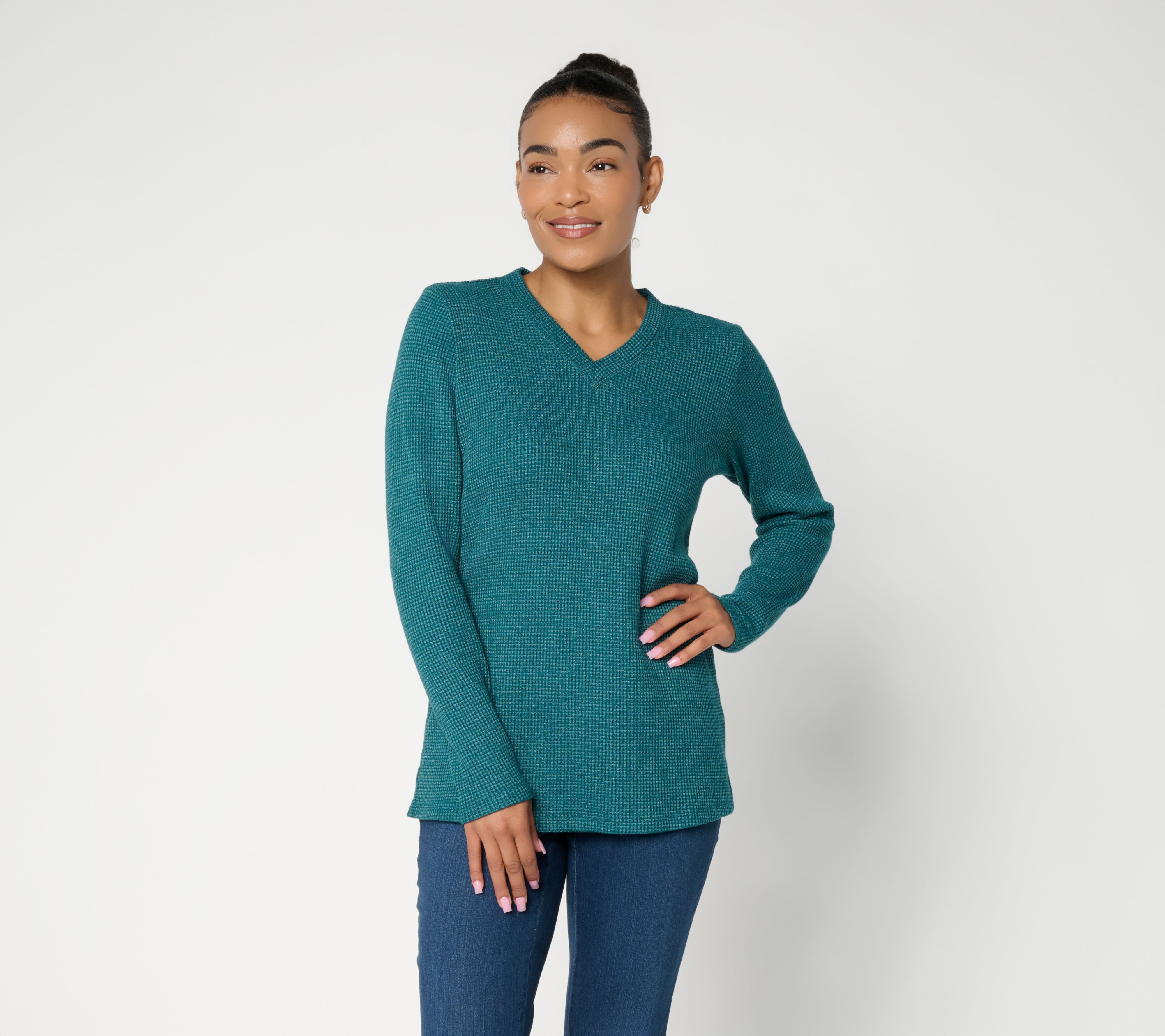 Belle by Kim Gravel Frosted Waffle V-Neck Top