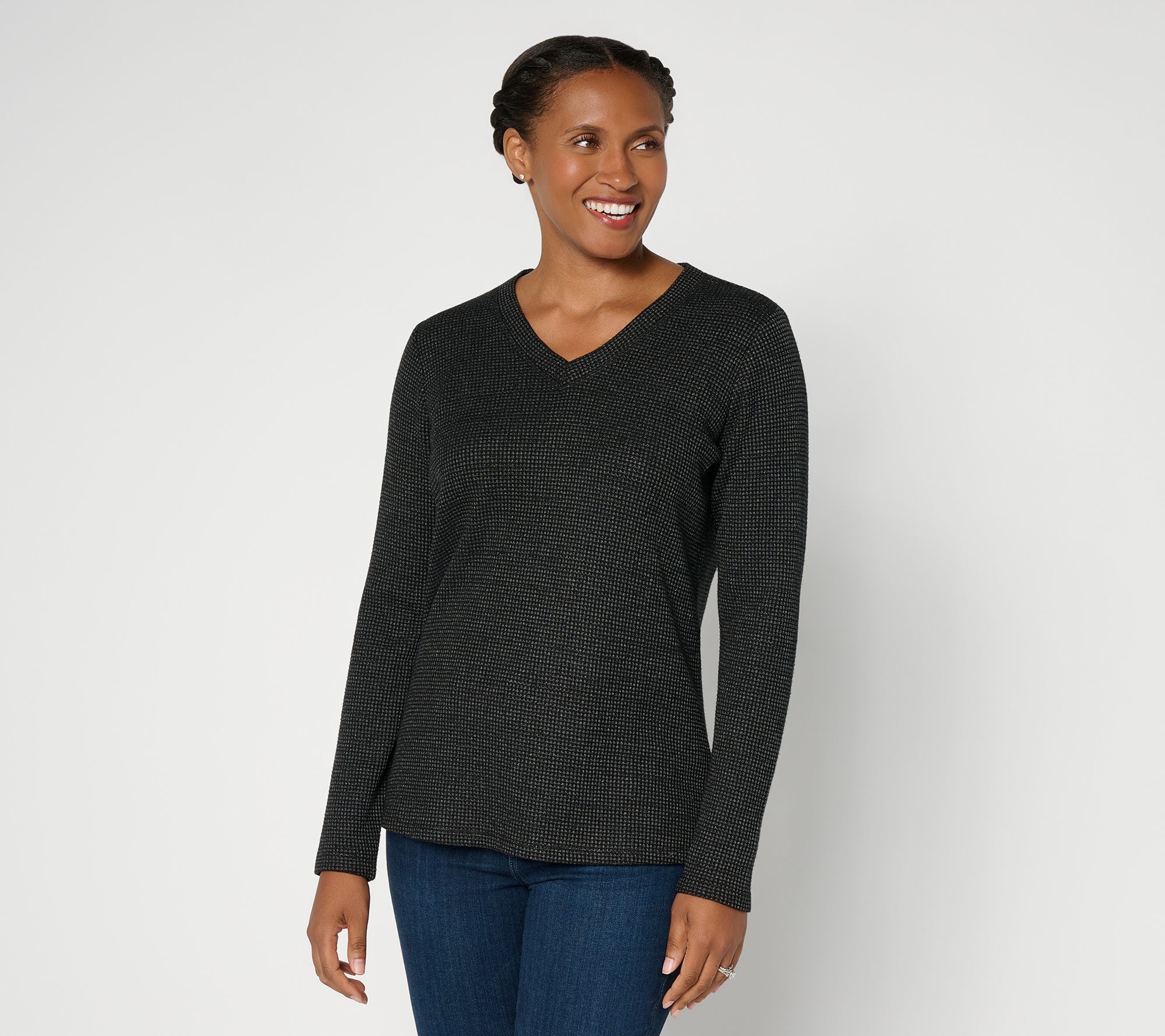 Belle by Kim Gravel Frosted Waffle V-Neck Top