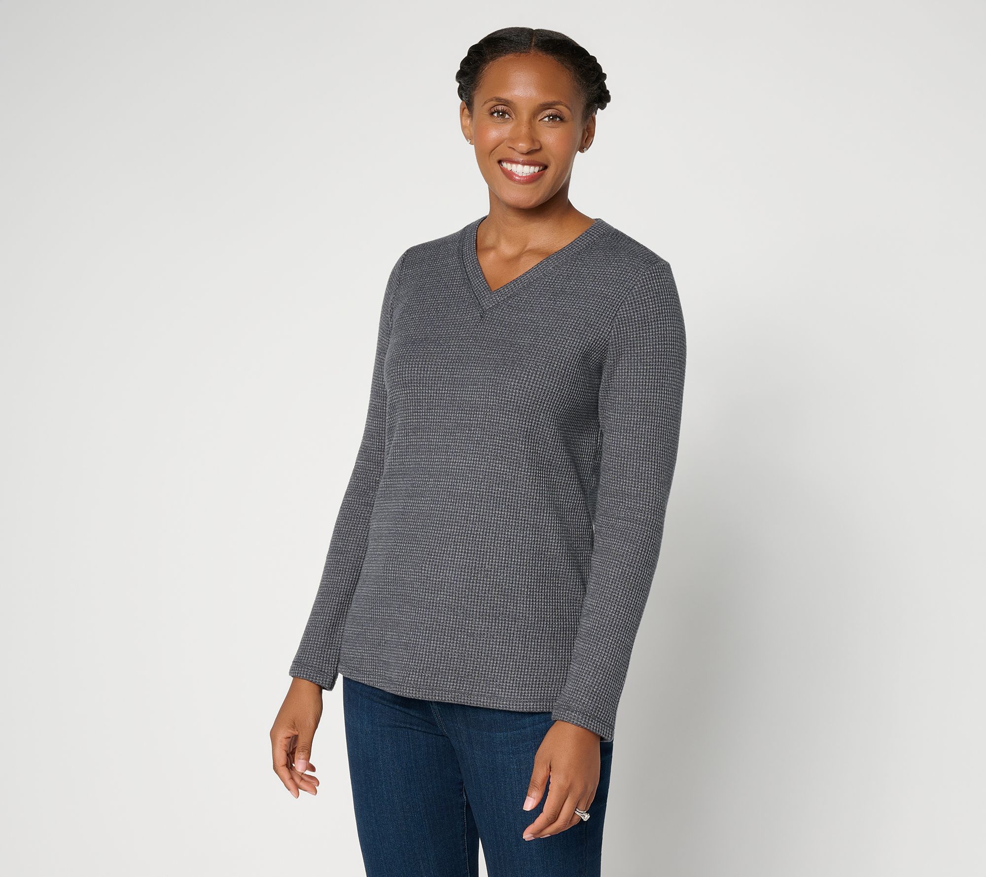 Belle by Kim Gravel Frosted Waffle V-Neck Top
