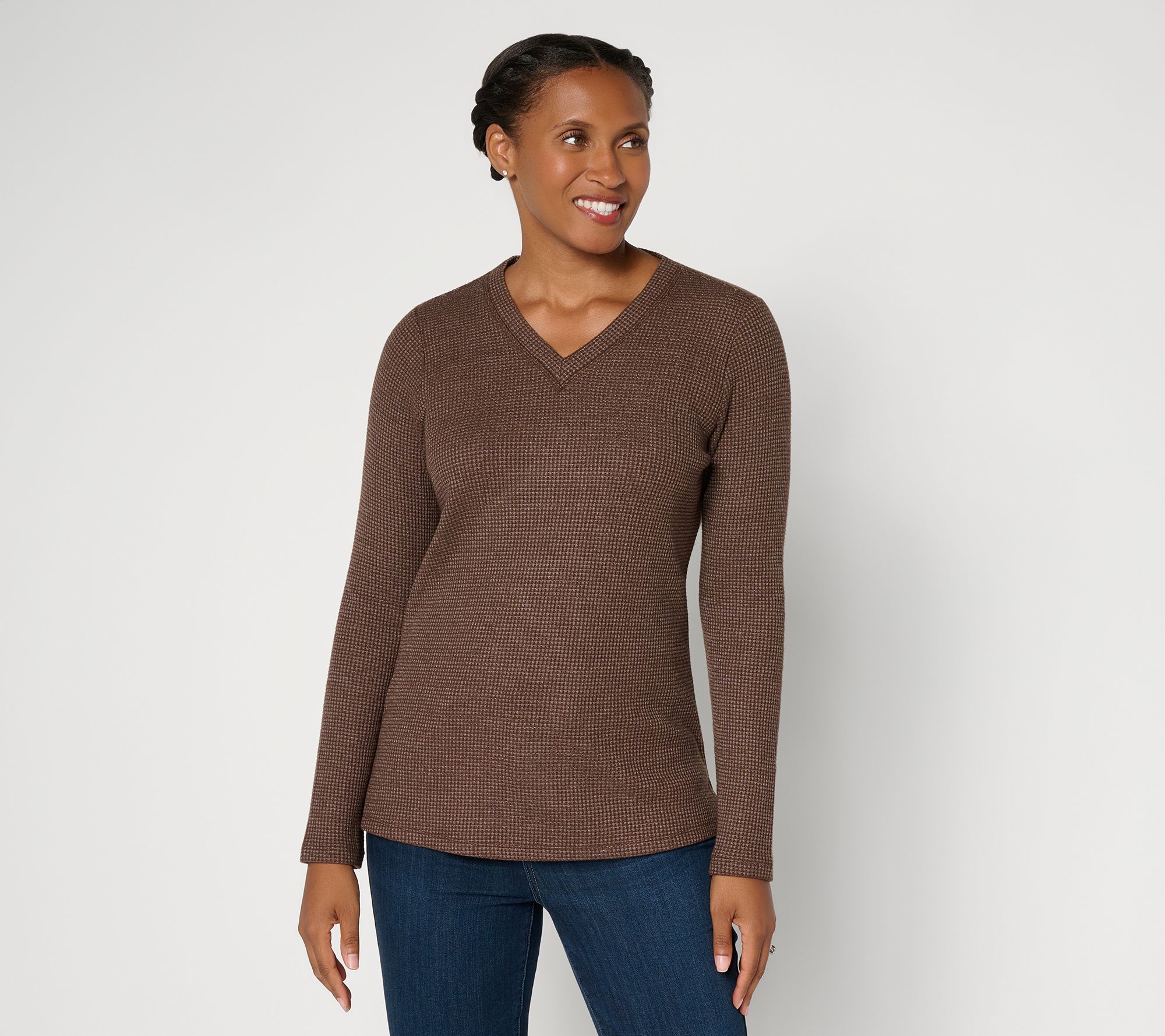 Belle by Kim Gravel Frosted Waffle V-Neck Top