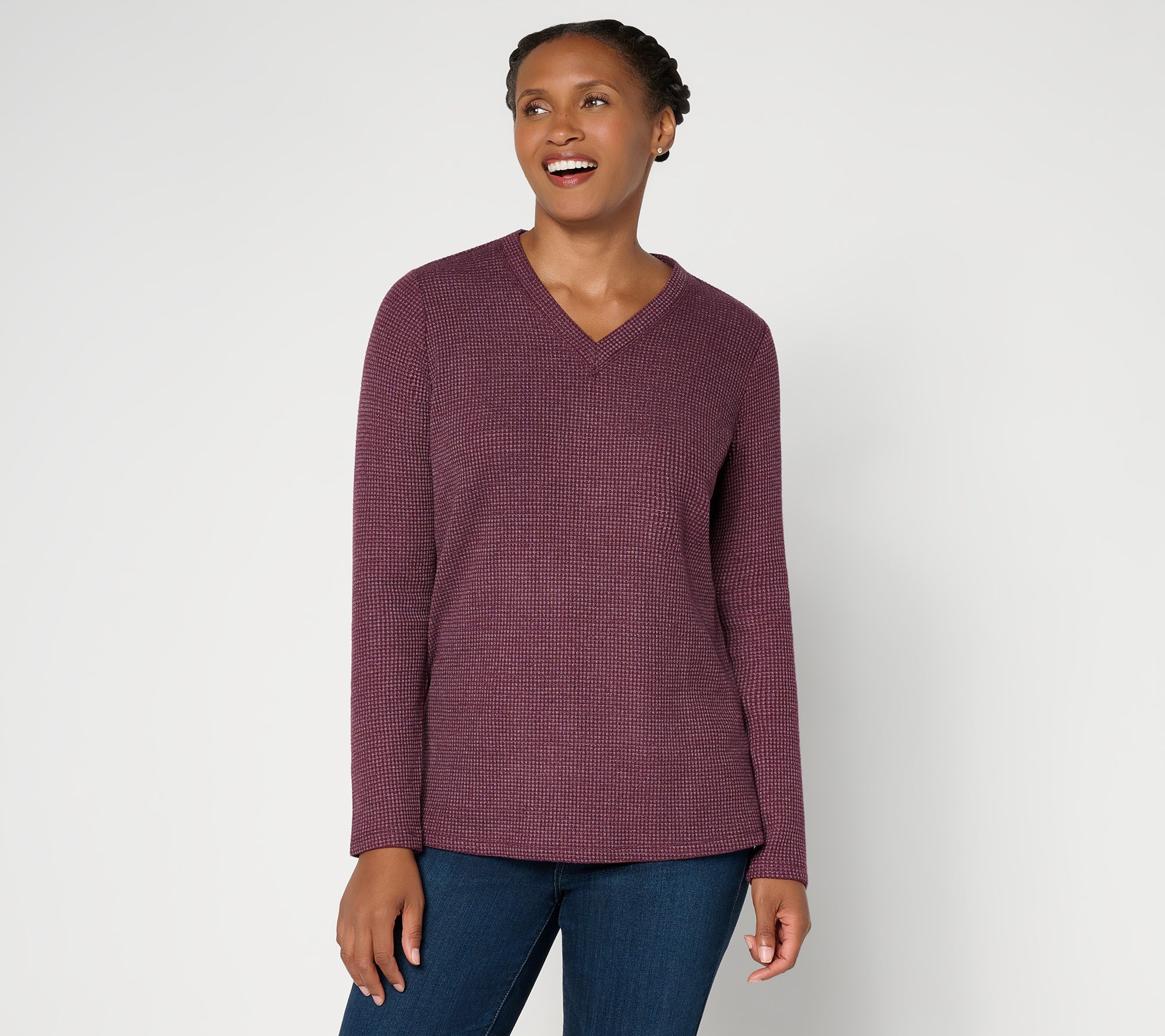 Belle by Kim Gravel Frosted Waffle V-Neck Top