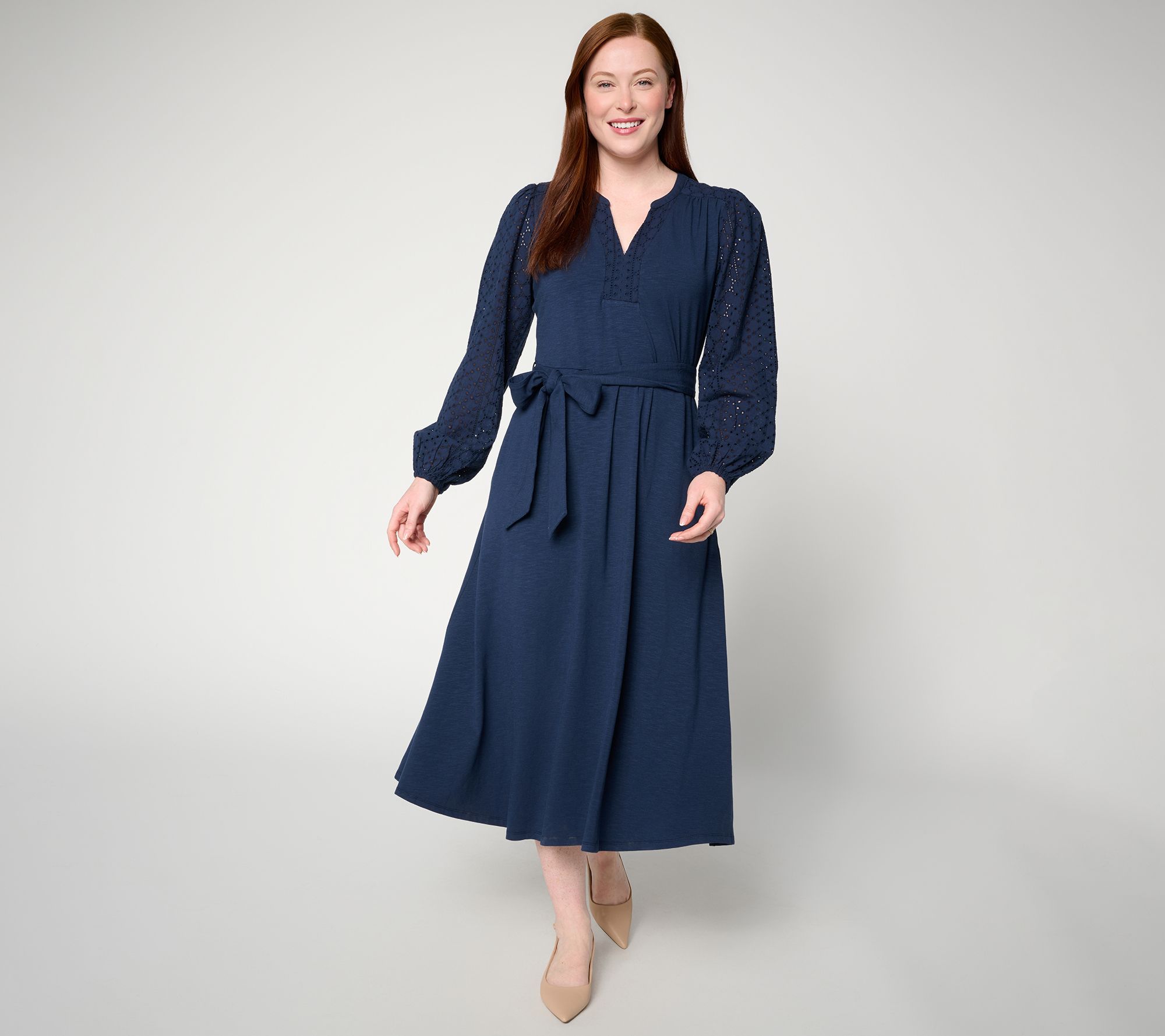  "As Is" Ree by the Pioneer Woman Slub Jrsy Eyelet Detail Knit Midi Dress