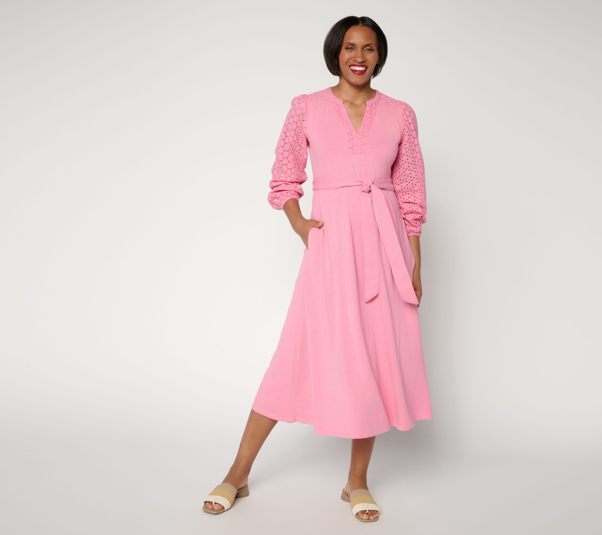 "As Is" Ree by the Pioneer Woman Slub Jrsy Eyelet Detail Knit Midi Dress