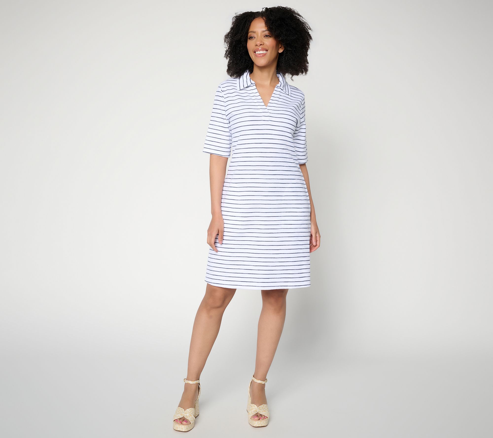 "As Is" Susan Graver Soleil Regular Slub Rib Knit Collared Dress