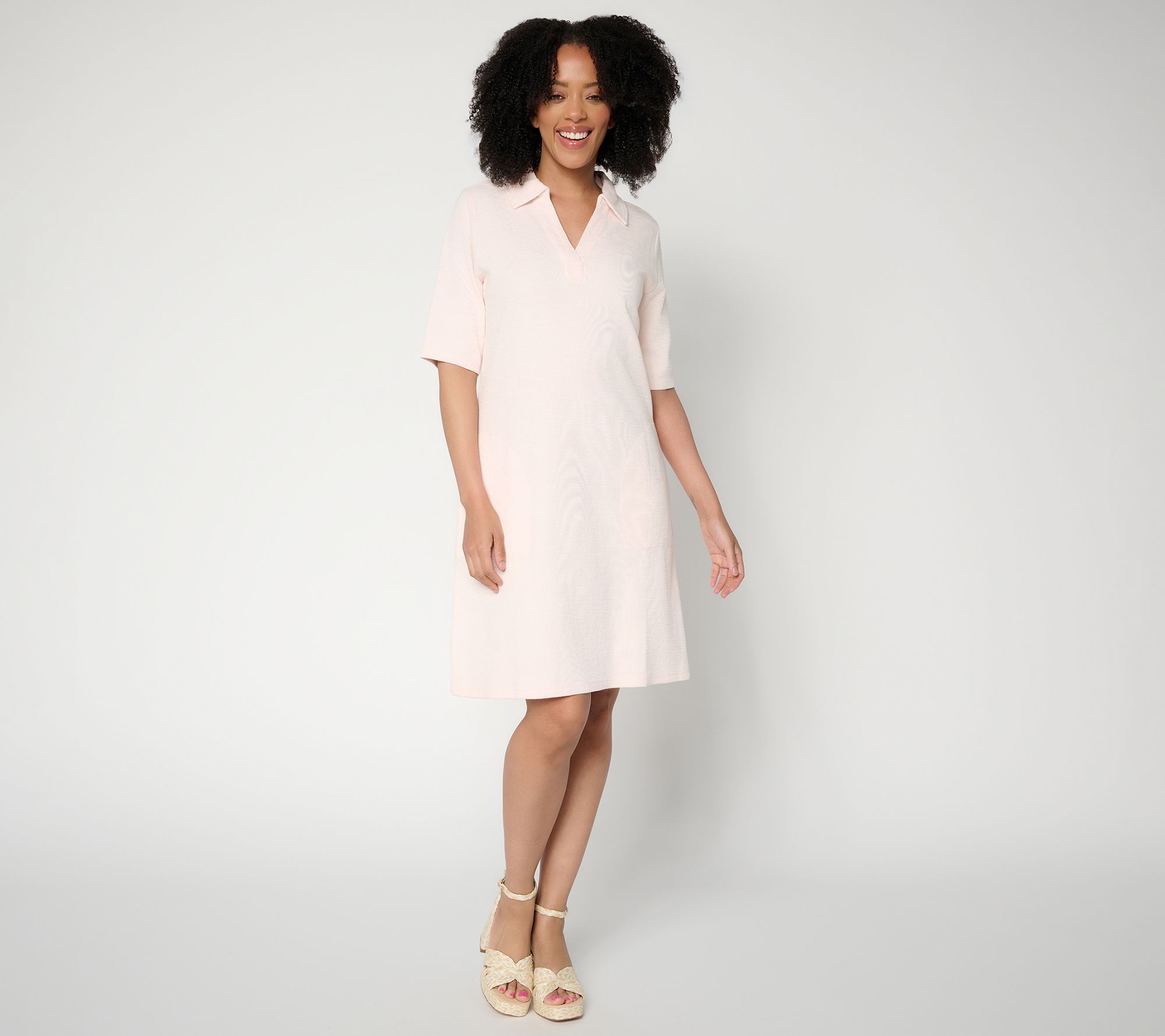 "As Is" Susan Graver Soleil Regular Slub Rib Knit Collared Dress