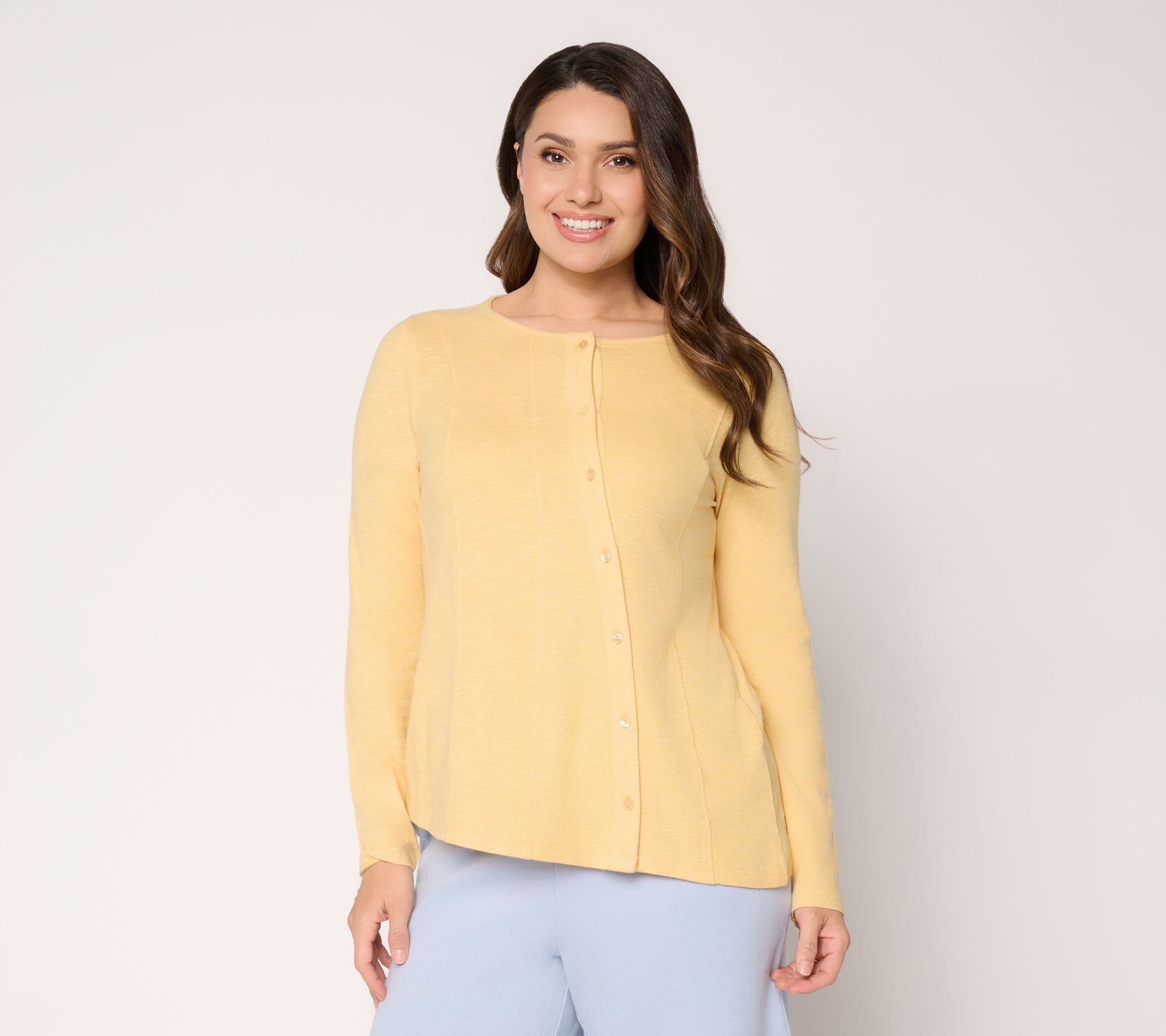 "As Is" Peace Love World Asymmetric Button Front Crew Neck Tee