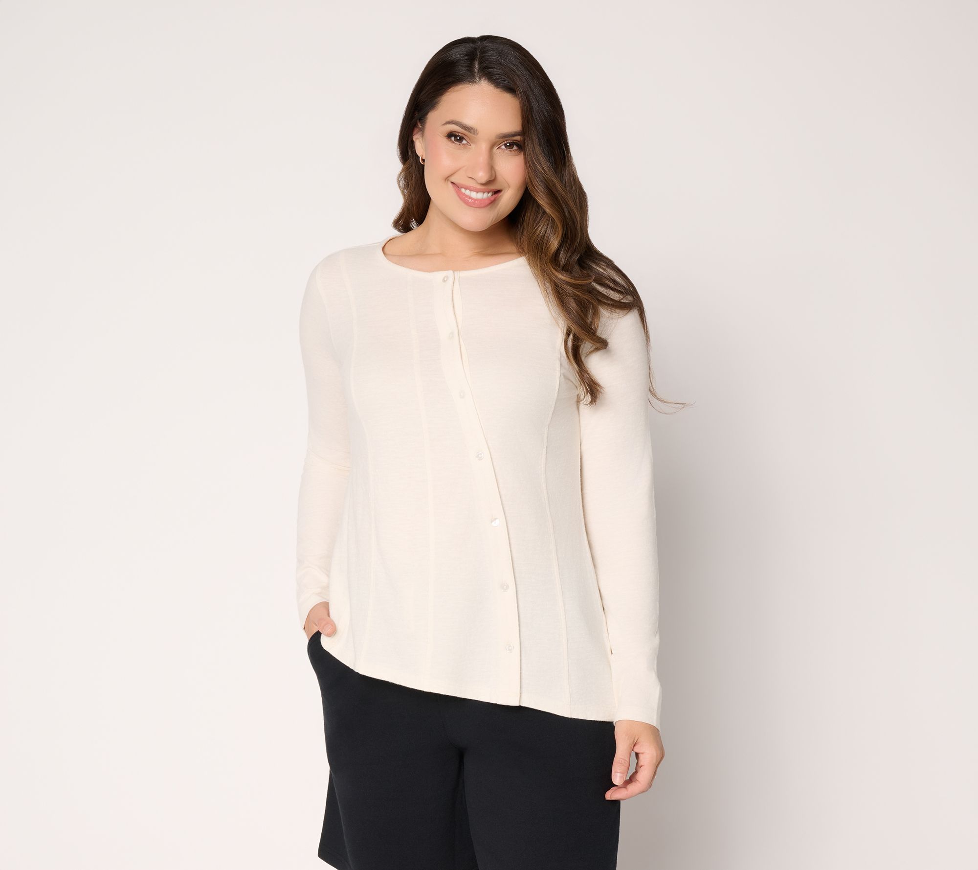 "As Is" Peace Love World Asymmetric Button Front Crew Neck Tee