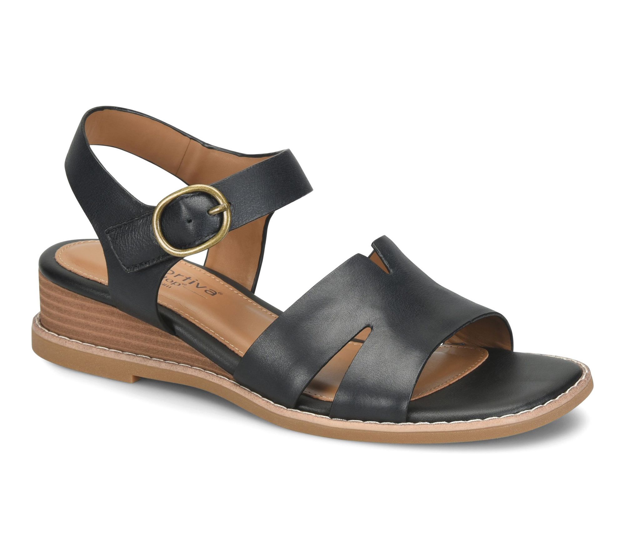Comfortiva Leather Geometric Cutout Wedge Sandal - Maira