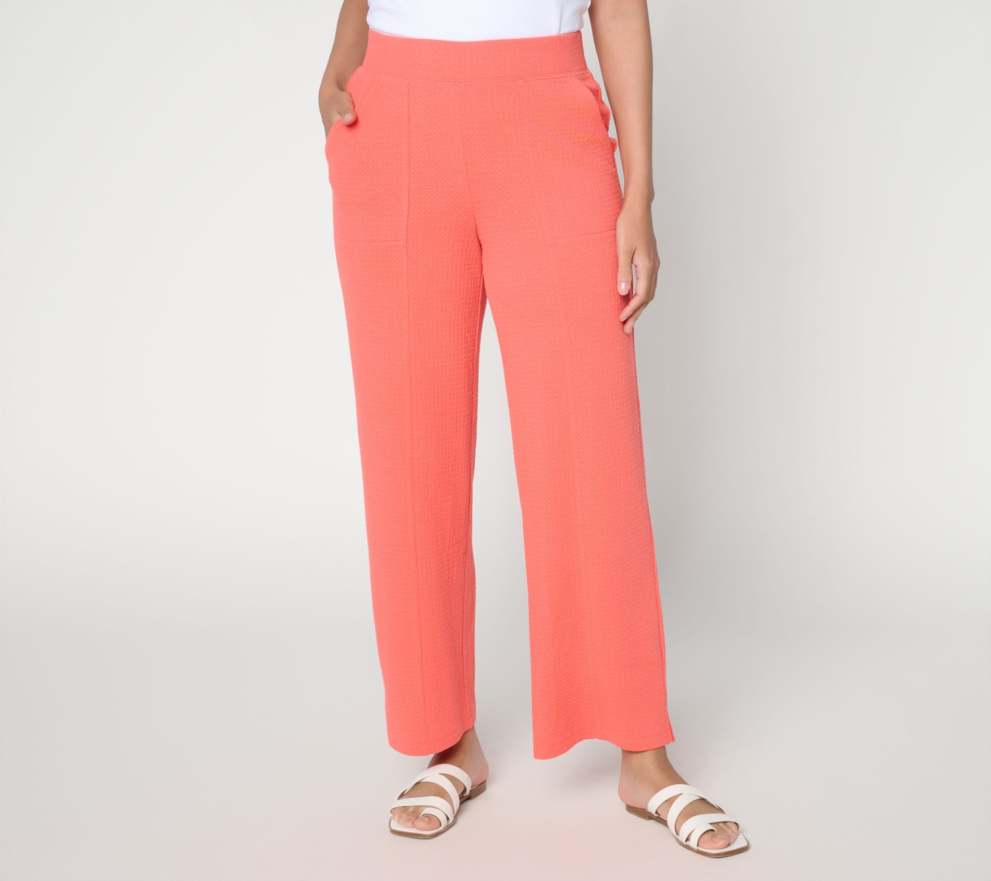 "As Is" Denim & Co. Active Reg Textured Jacquard Wide Leg Ankle Pants