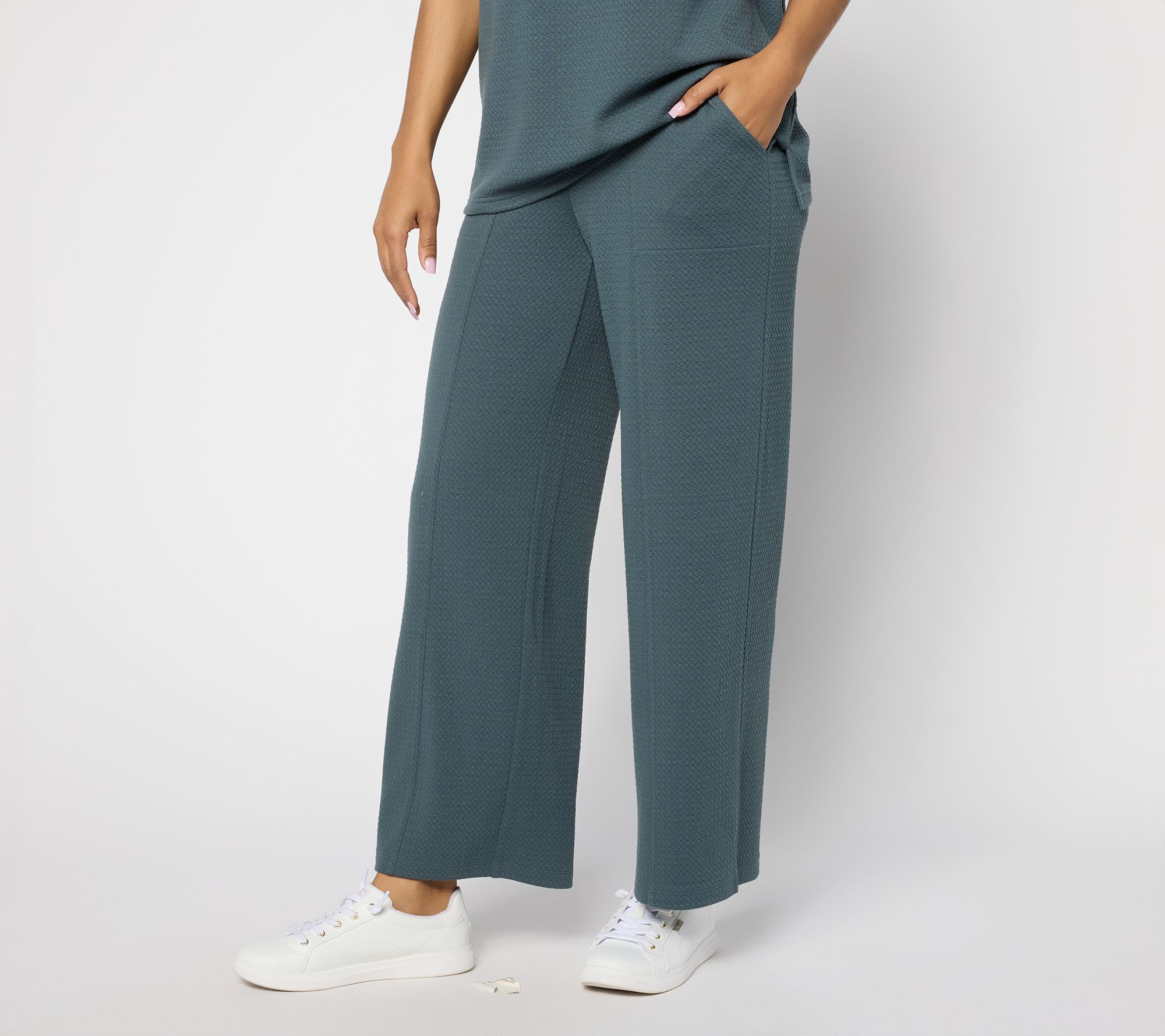 "As Is" Denim & Co. Active Reg Textured Jacquard Wide Leg Ankle Pants