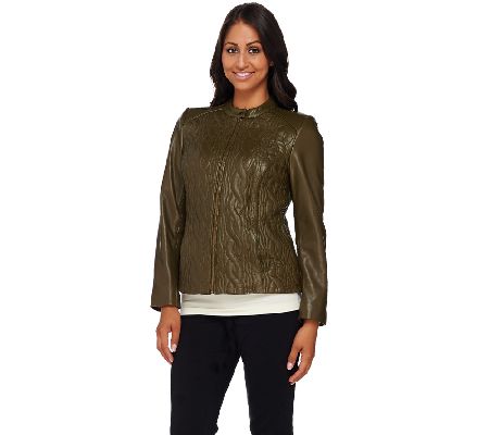 Isaac Mizrahi Live! Quilted Cable Lamb Leather Jacket - QVC.com