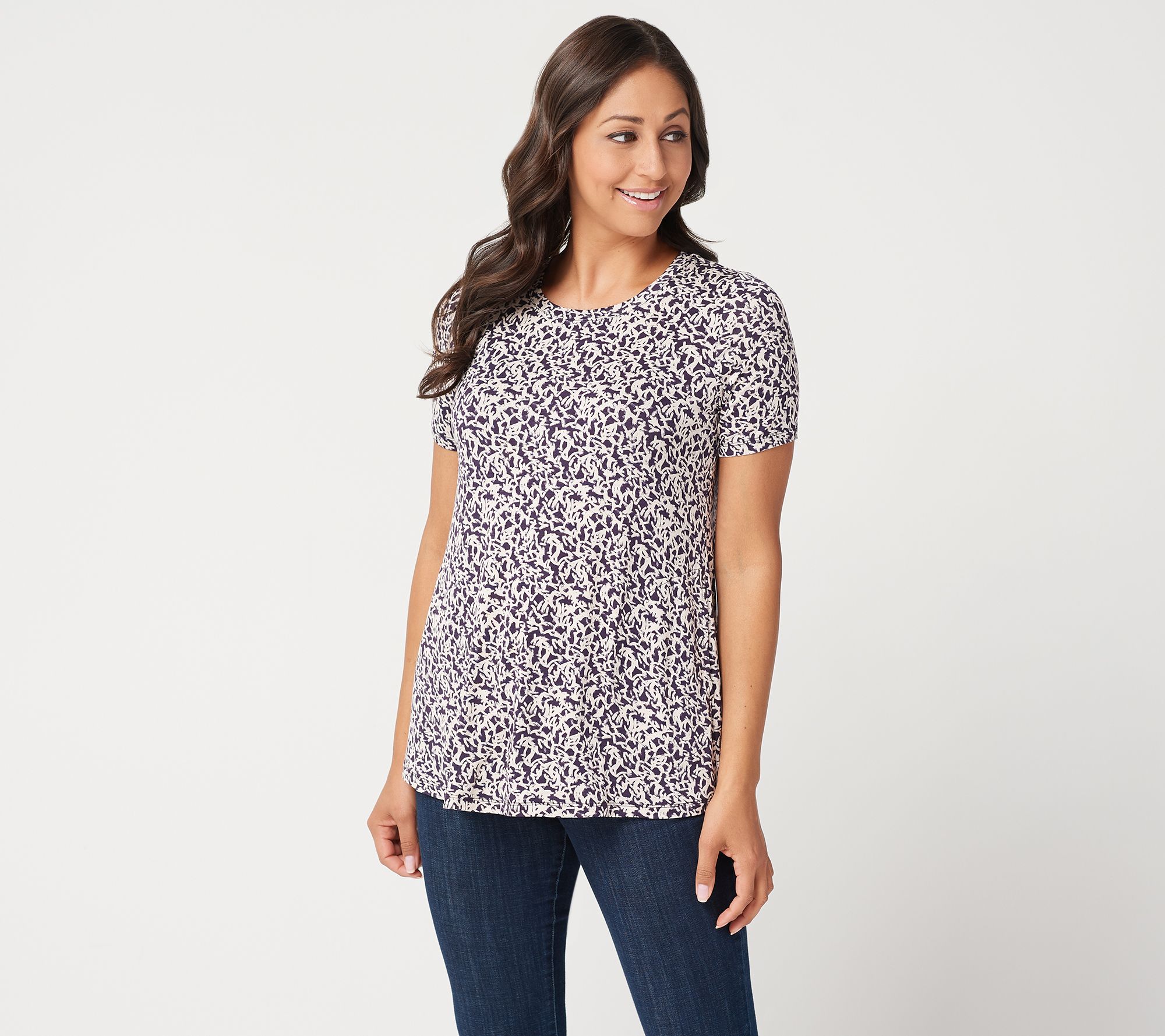 LOGO by Lori Goldstein Printed Knit Top with On Seam Pockets - QVC.com