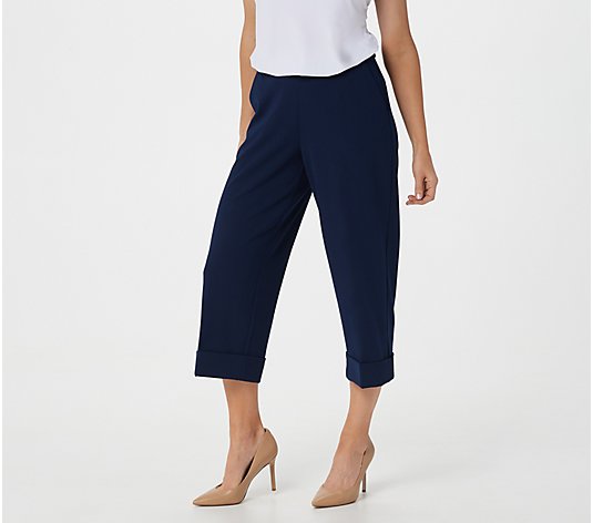 Dennis Basso Luxe Crepe Pull-On Wide-Leg Crop Pants w/ Cuff
