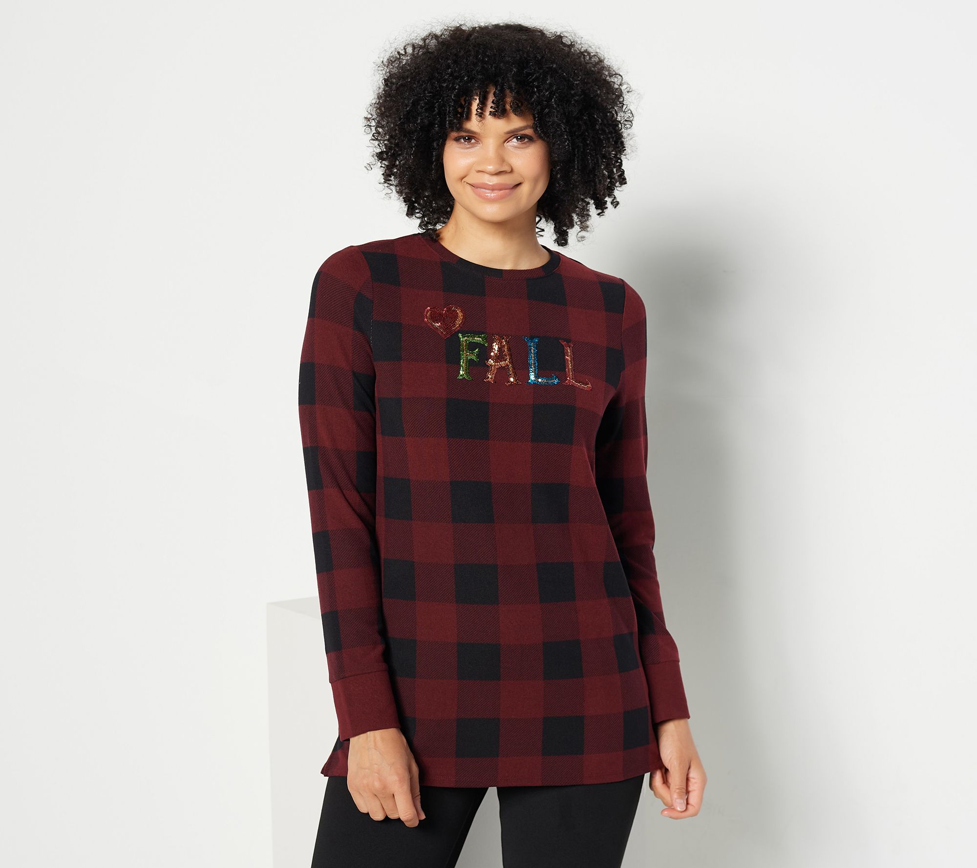 Plus Thermal Knit Plaid Sleeve Top