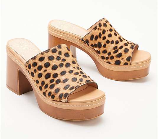 Vince Camuto Leather Animal Wooden Bottom Heeled Sandals - Mayaly