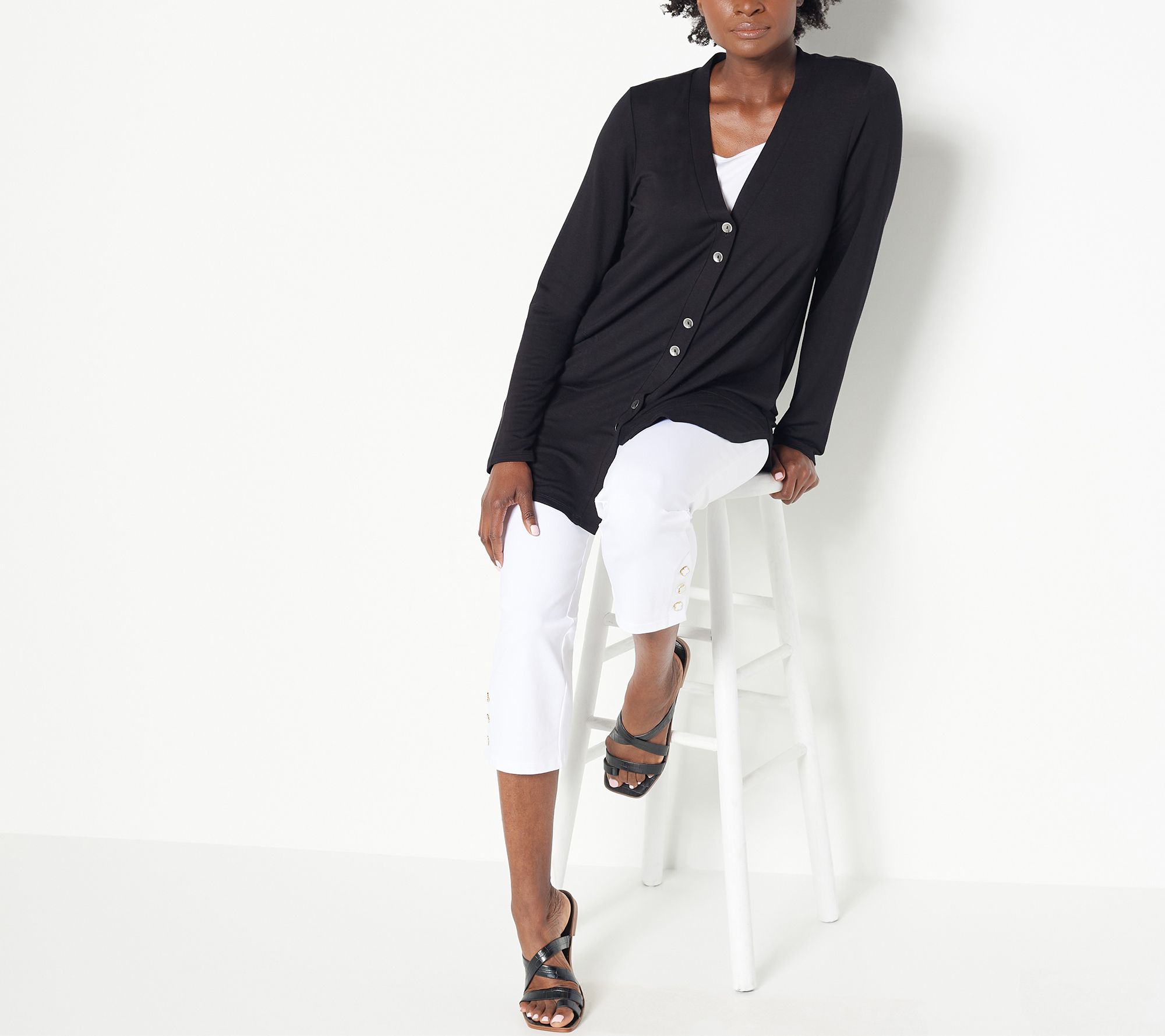 "As Is" Susan Graver Weekend Regular Premium Stretch Crop Pants w/ Button