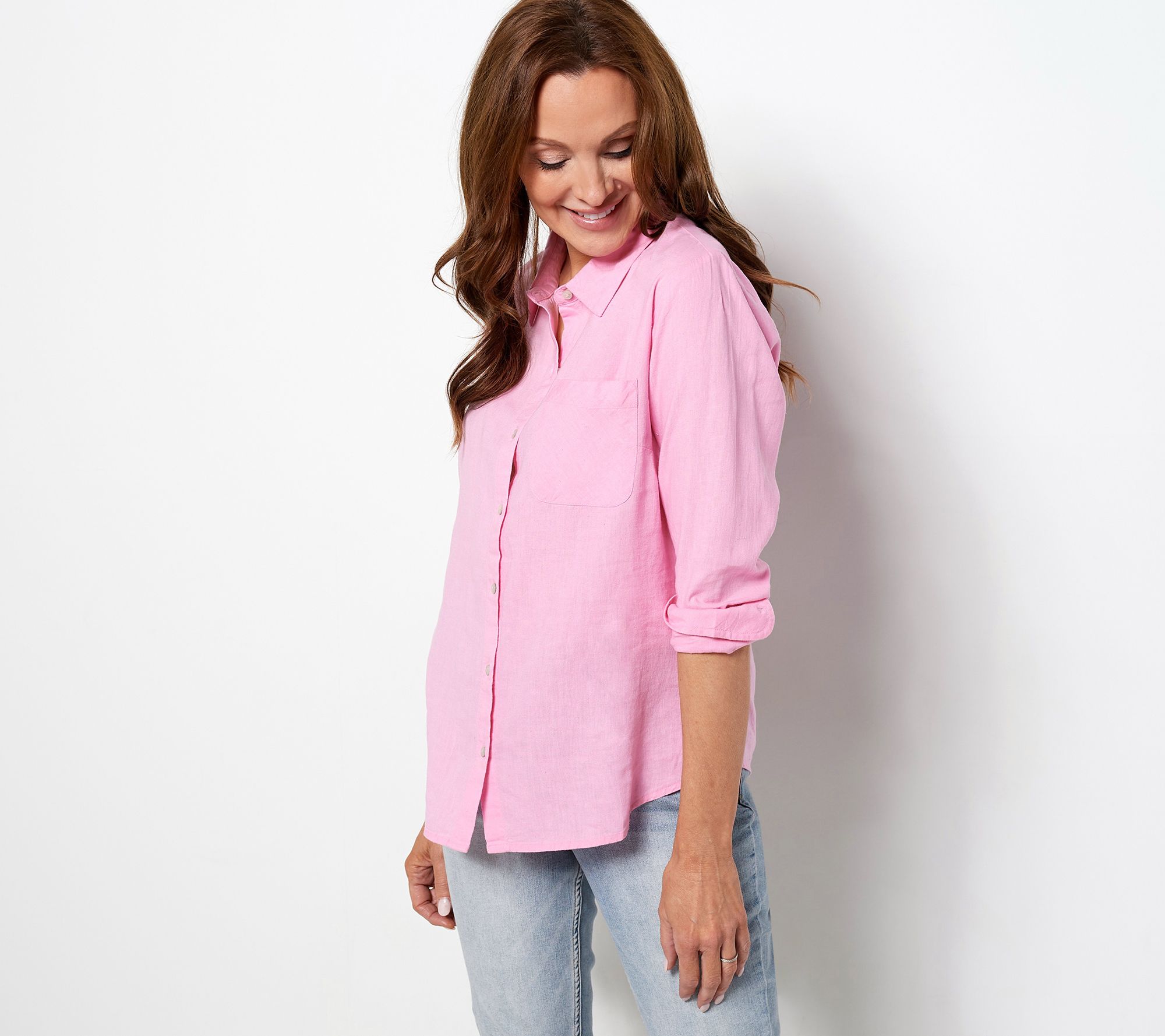 Candace Cameron Bure Regular Linen Blend Button- Front Shirt