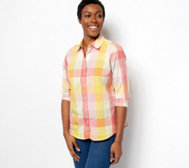 Denim & Co. 3/4 Sleeve Button Front Poplin Shirt