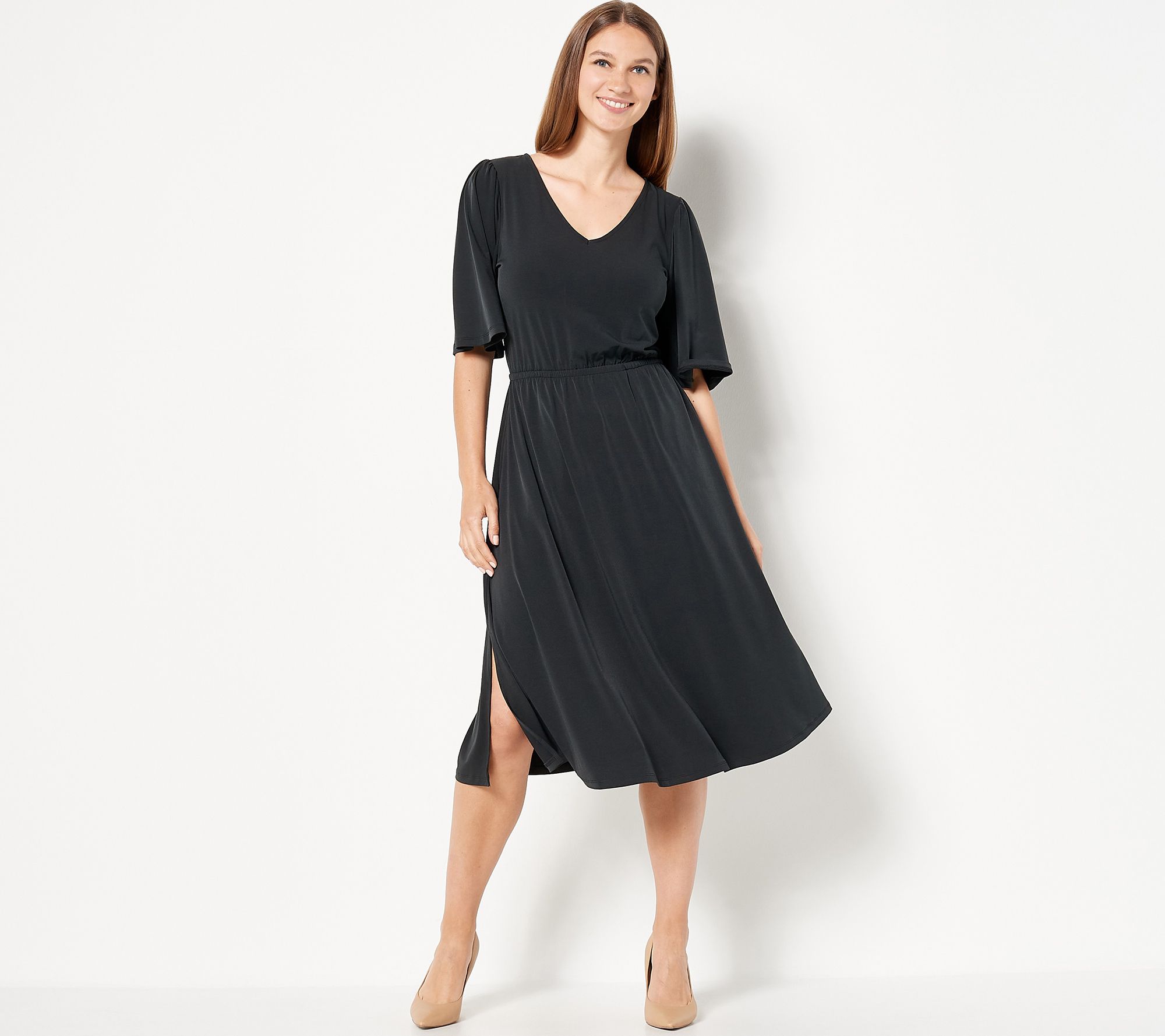 (QVC) Girl With Curves Knit Midi Dress with Flutter Sleeve ...