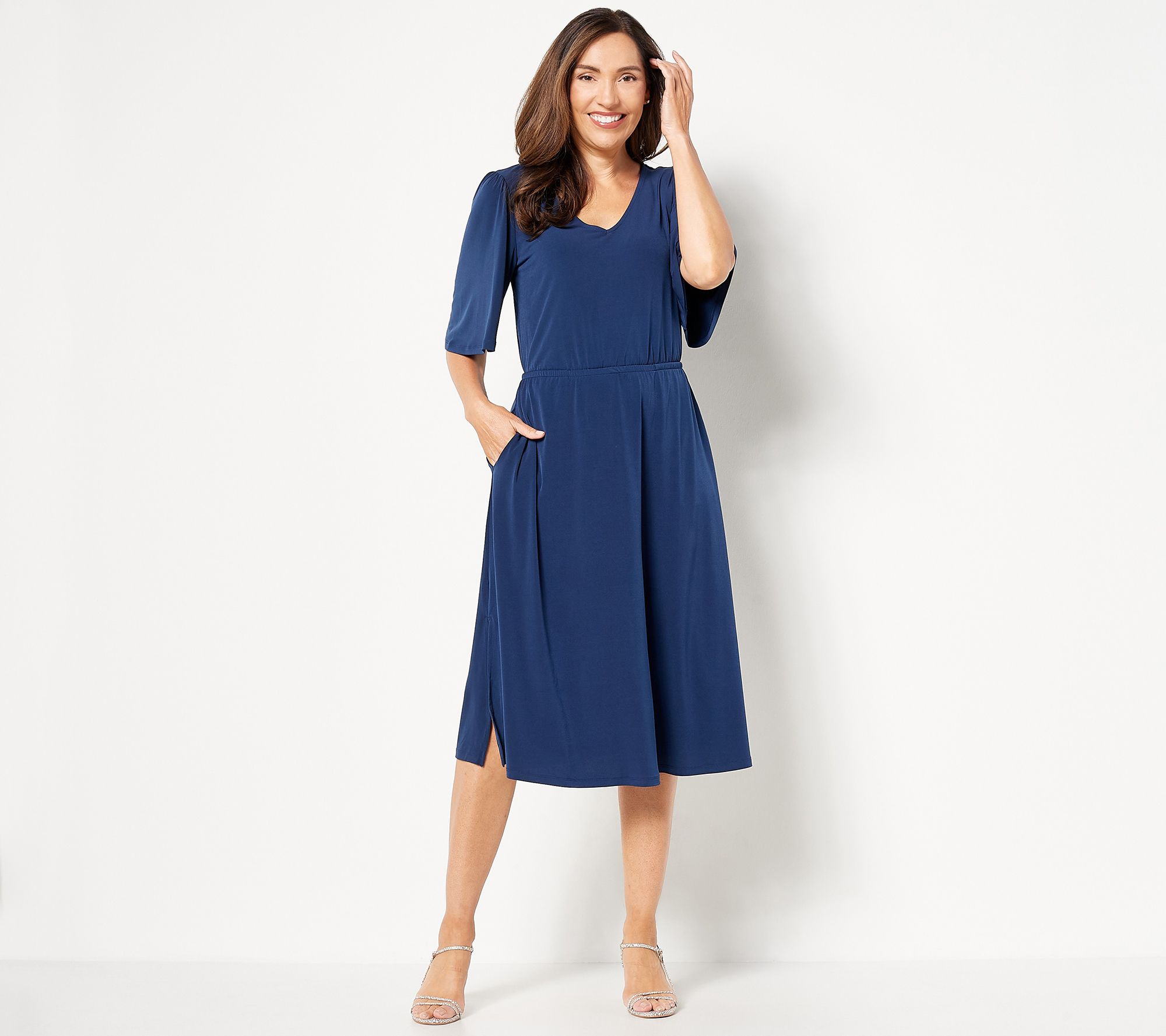 Girl With Curves Regular Knit Midi Dress with Flutter Sleeve