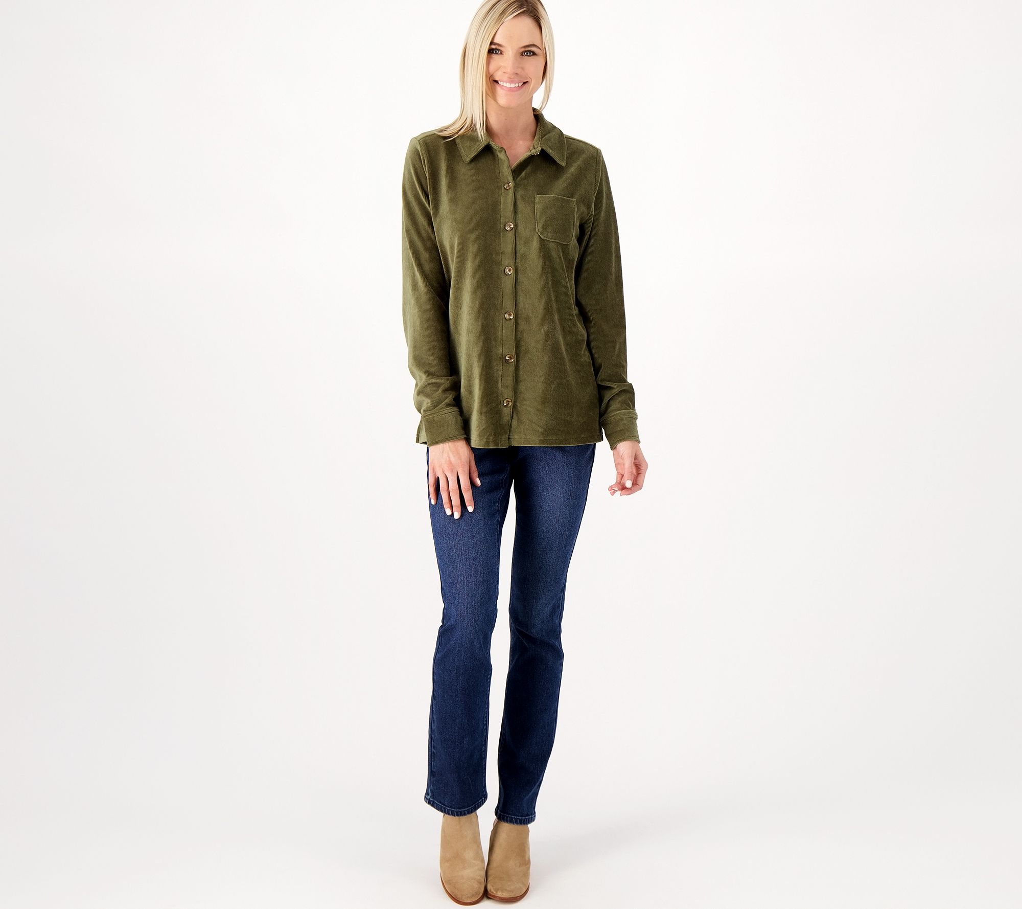 Belle by Kim Gravel Pinwale Knit Corduroy Button Front Shirt