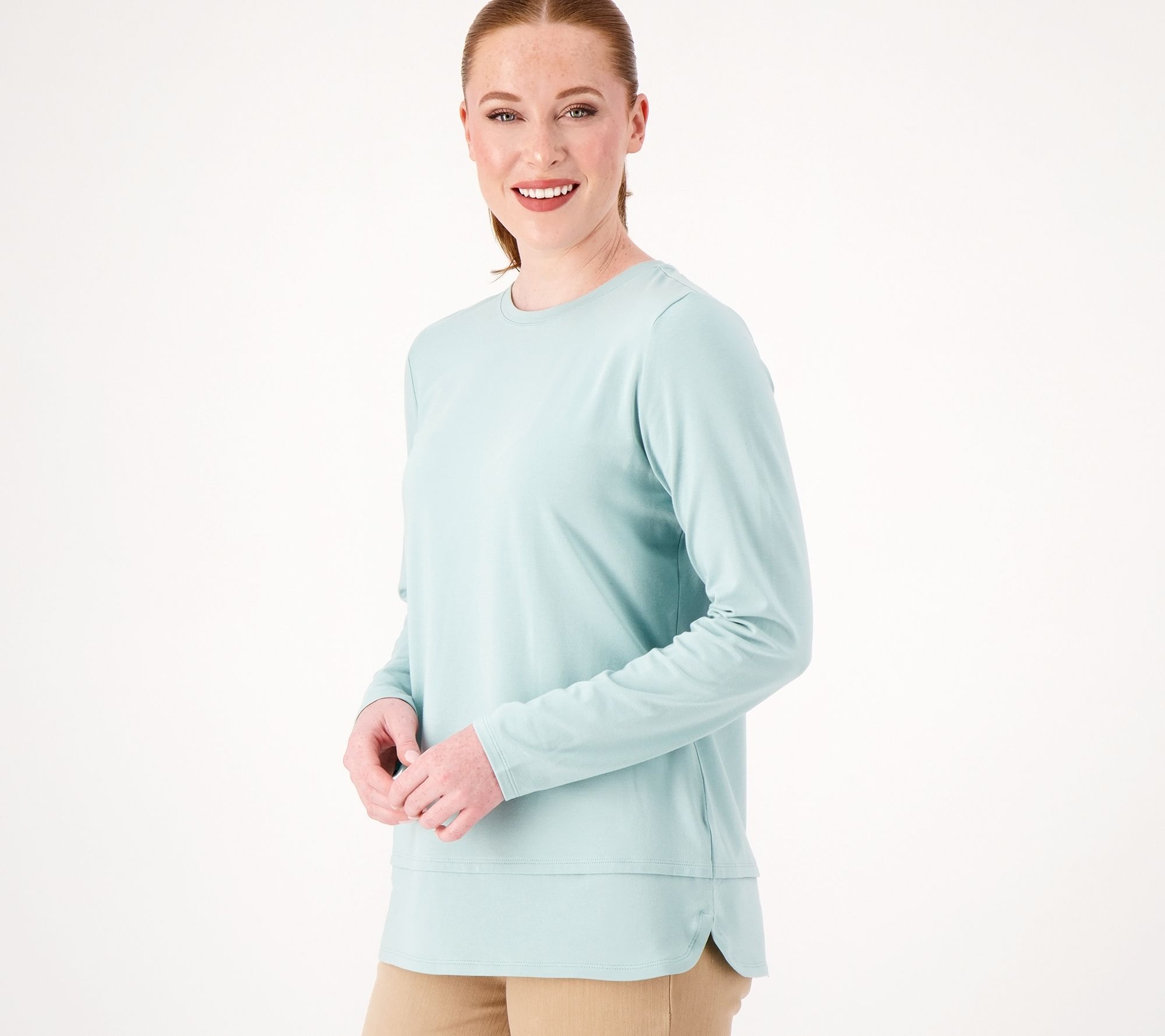 Isaac Mizrahi Live! Crewneck Layered Top with Curved Hem