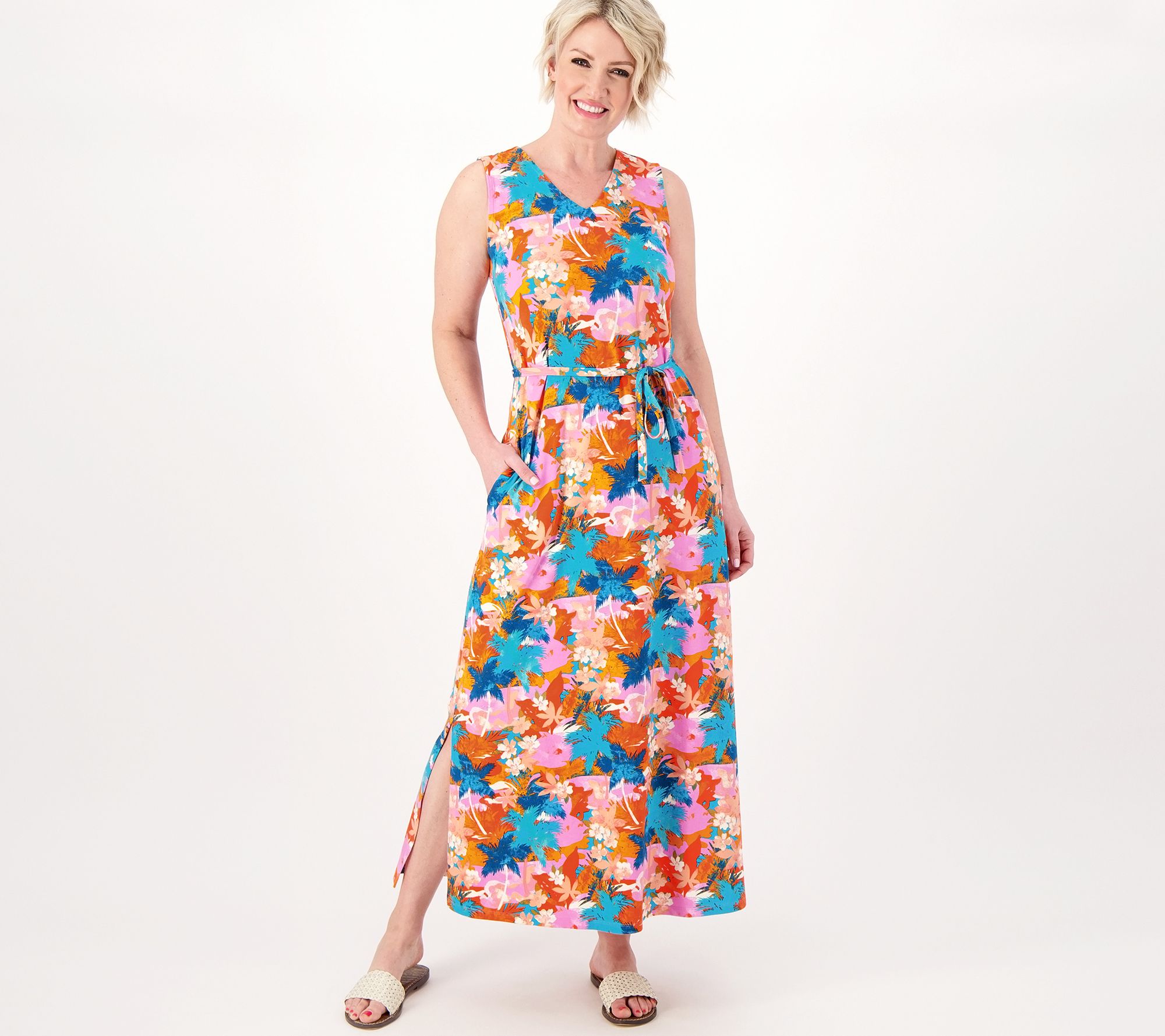 Retro Printed Slim-fit Plus Size Floral Dress Women's - Pink / XL