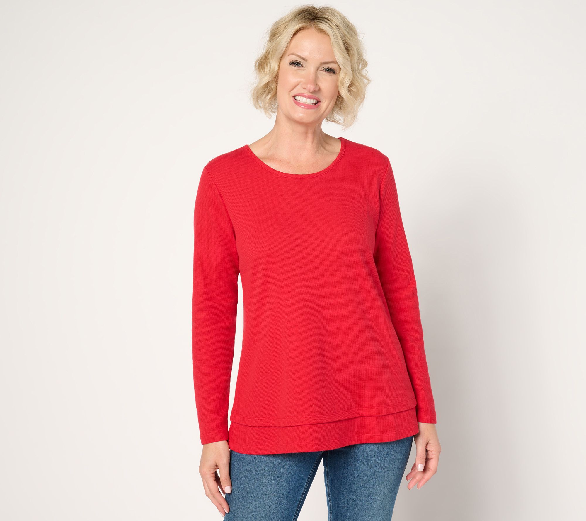 Denim & Co. Essentials Regular Waffle Knit Scoop Neck Swing Tunic