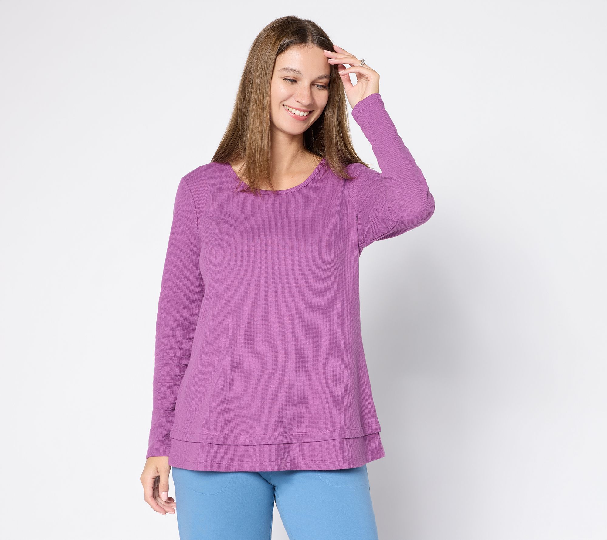 Denim & Co. Essentials Regular Waffle Knit Scoop Neck Swing Tunic